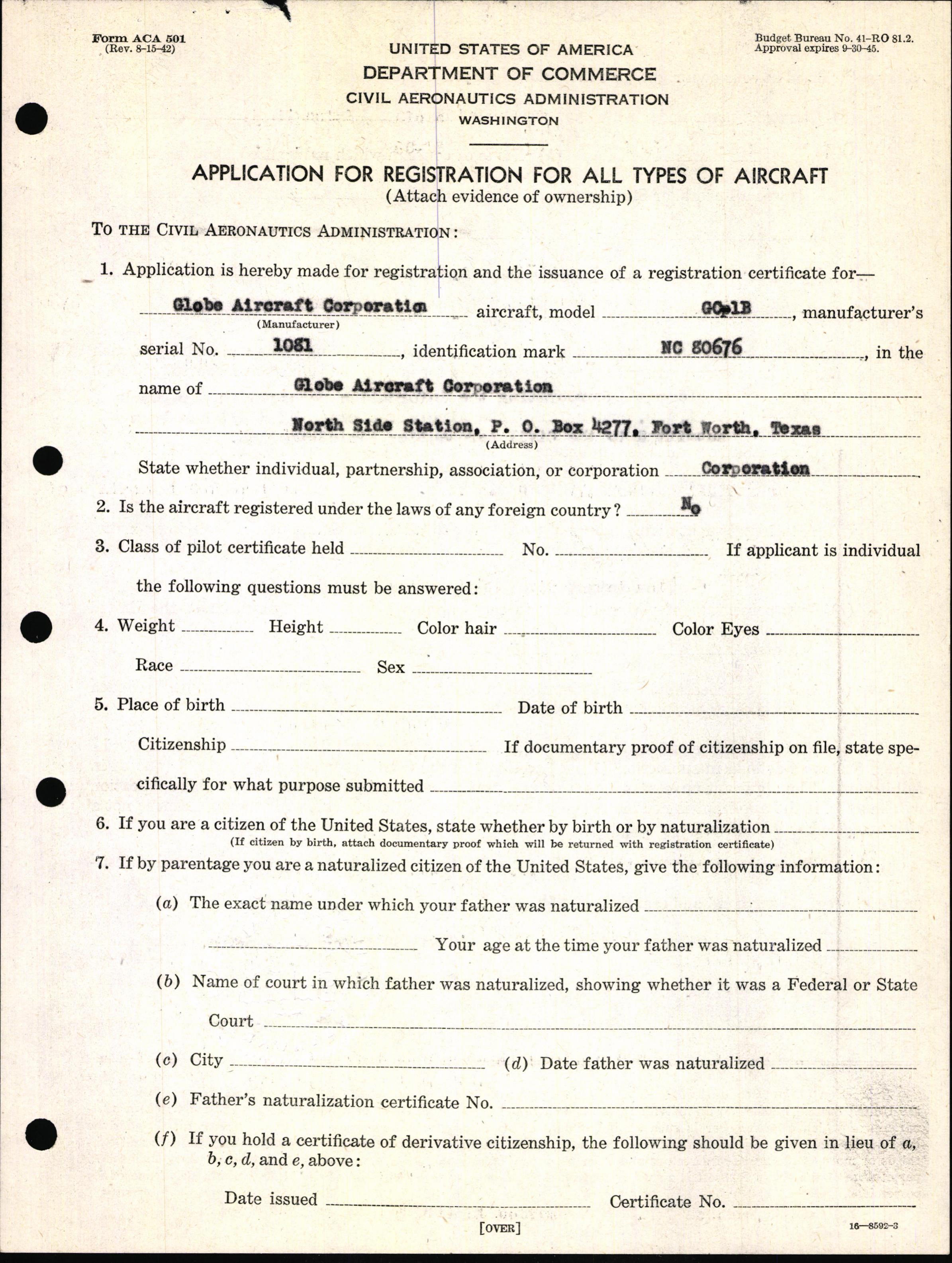 Sample page 5 from AirCorps Library document: Technical Information for Serial Number 1081