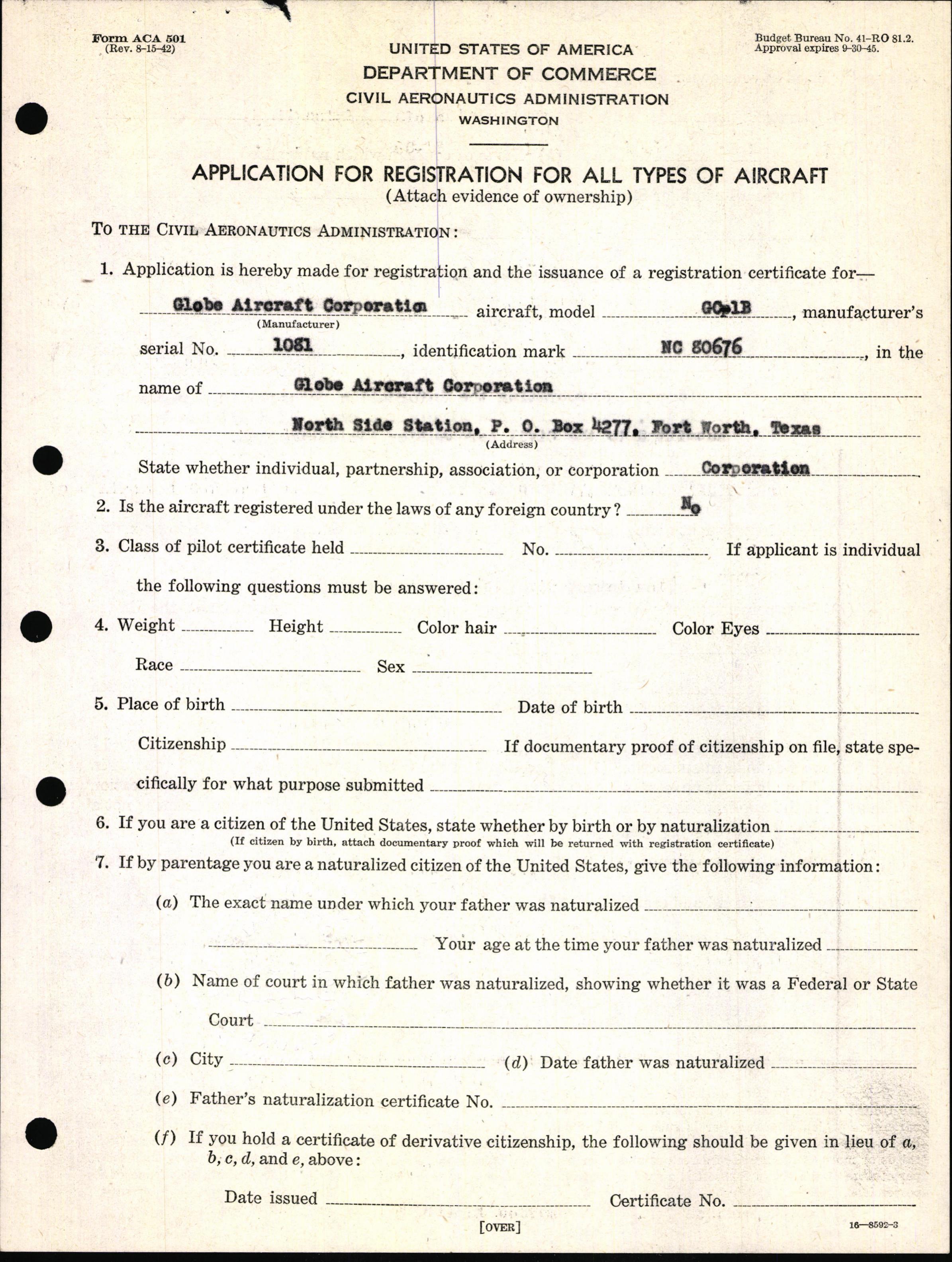 Sample page 5 from AirCorps Library document: Technical Information for Serial Number 1081