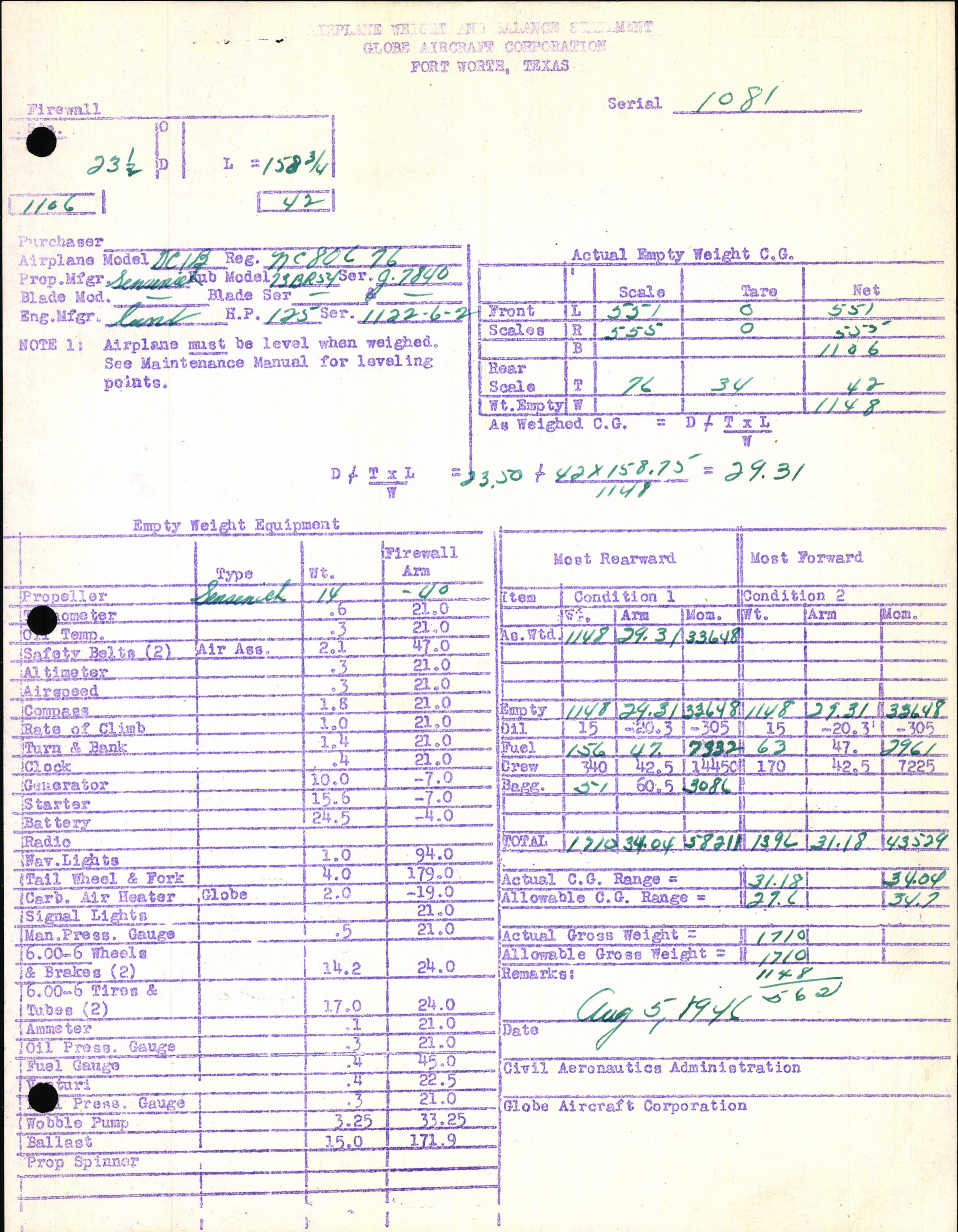 Sample page 7 from AirCorps Library document: Technical Information for Serial Number 1081