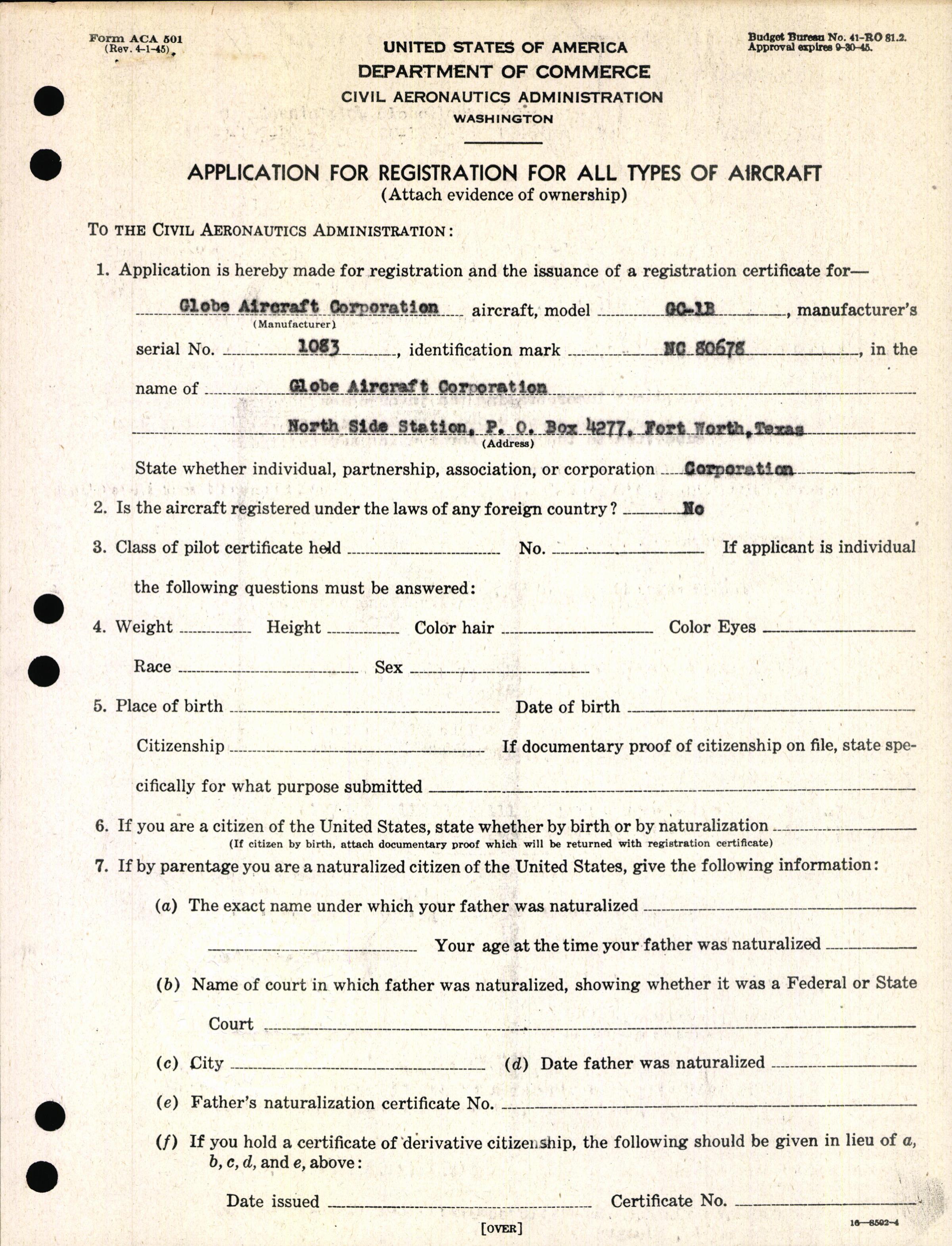 Sample page 3 from AirCorps Library document: Technical Information for Serial Number 1083