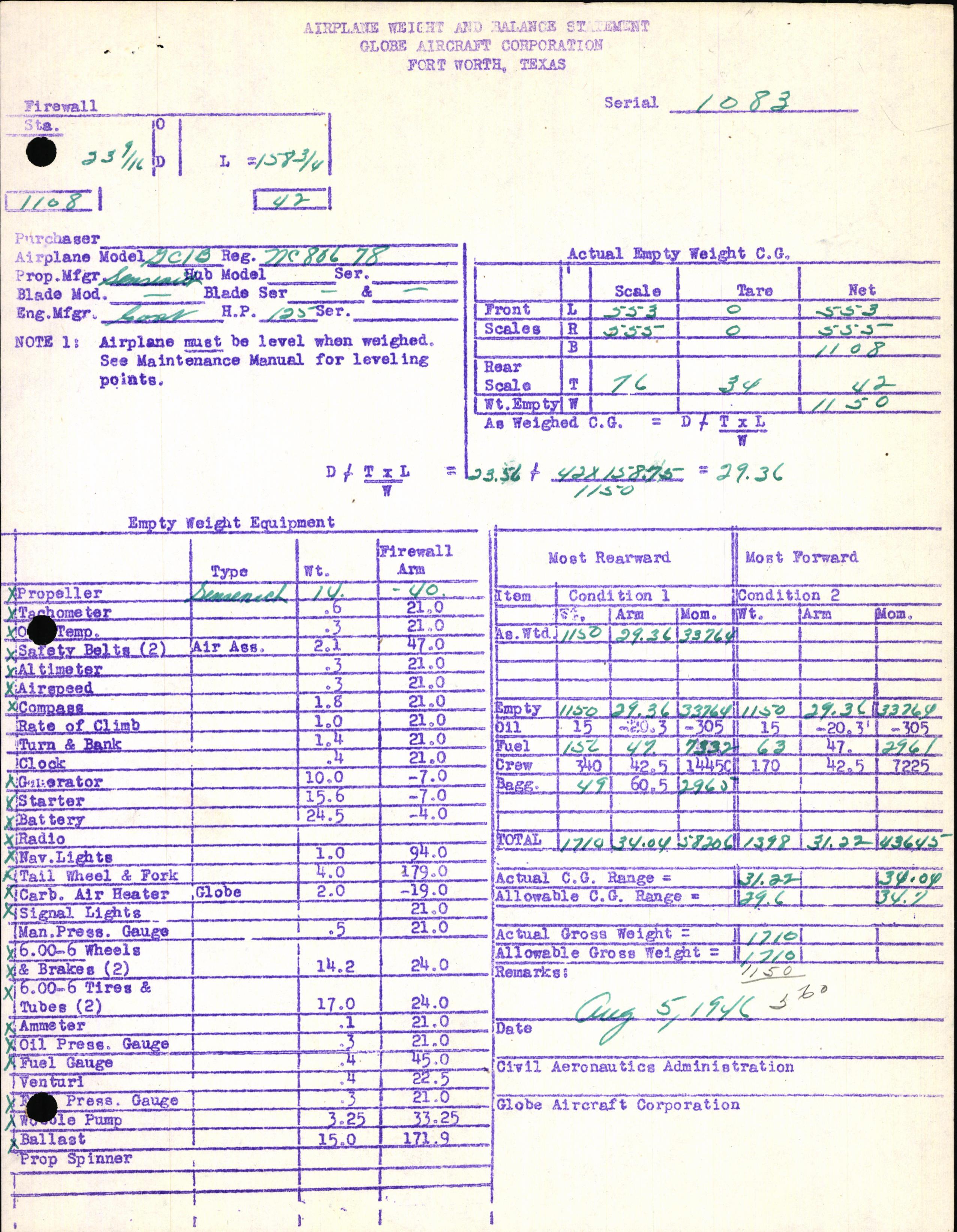 Sample page 7 from AirCorps Library document: Technical Information for Serial Number 1083