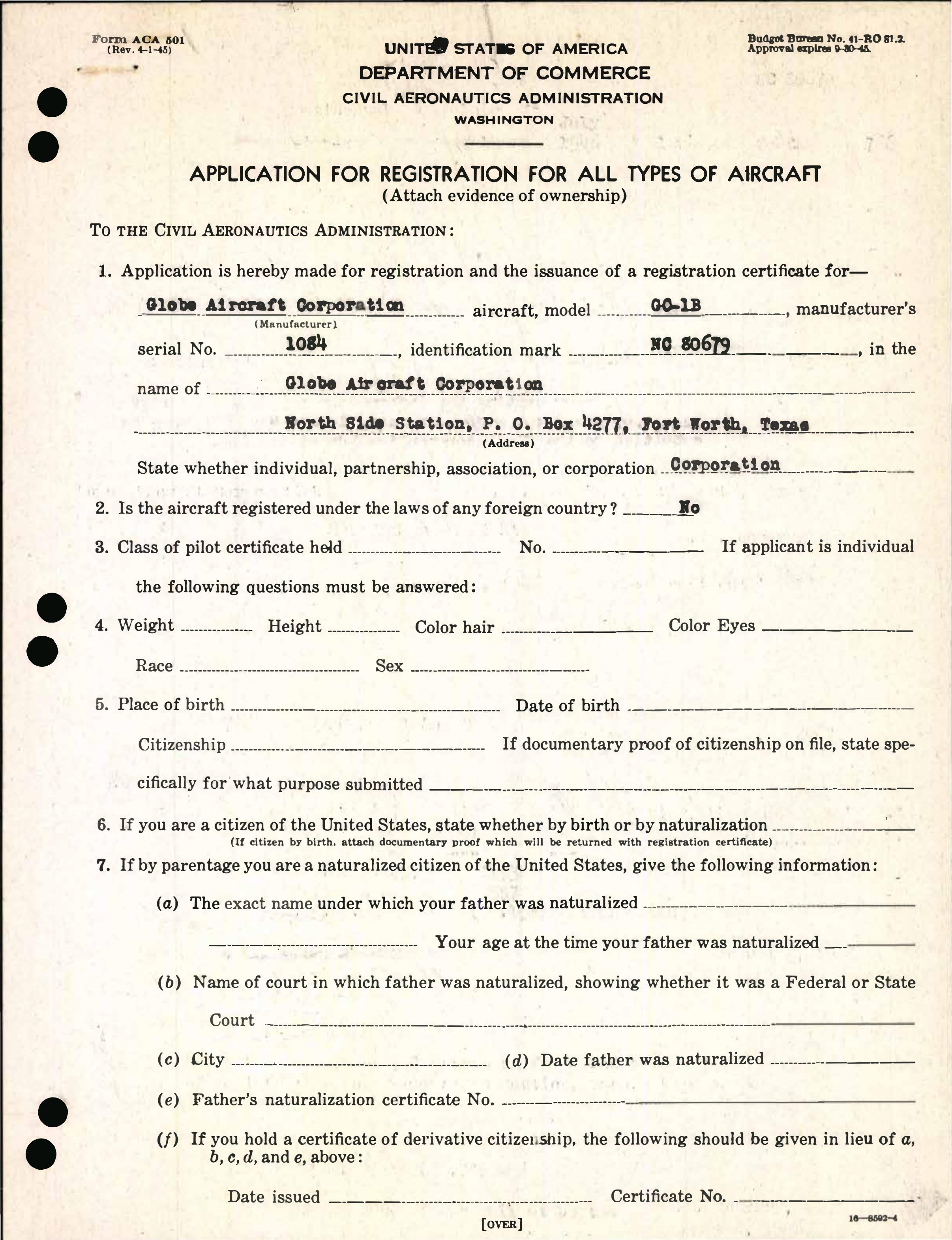 Sample page 3 from AirCorps Library document: Technical Information for Serial Number 1084