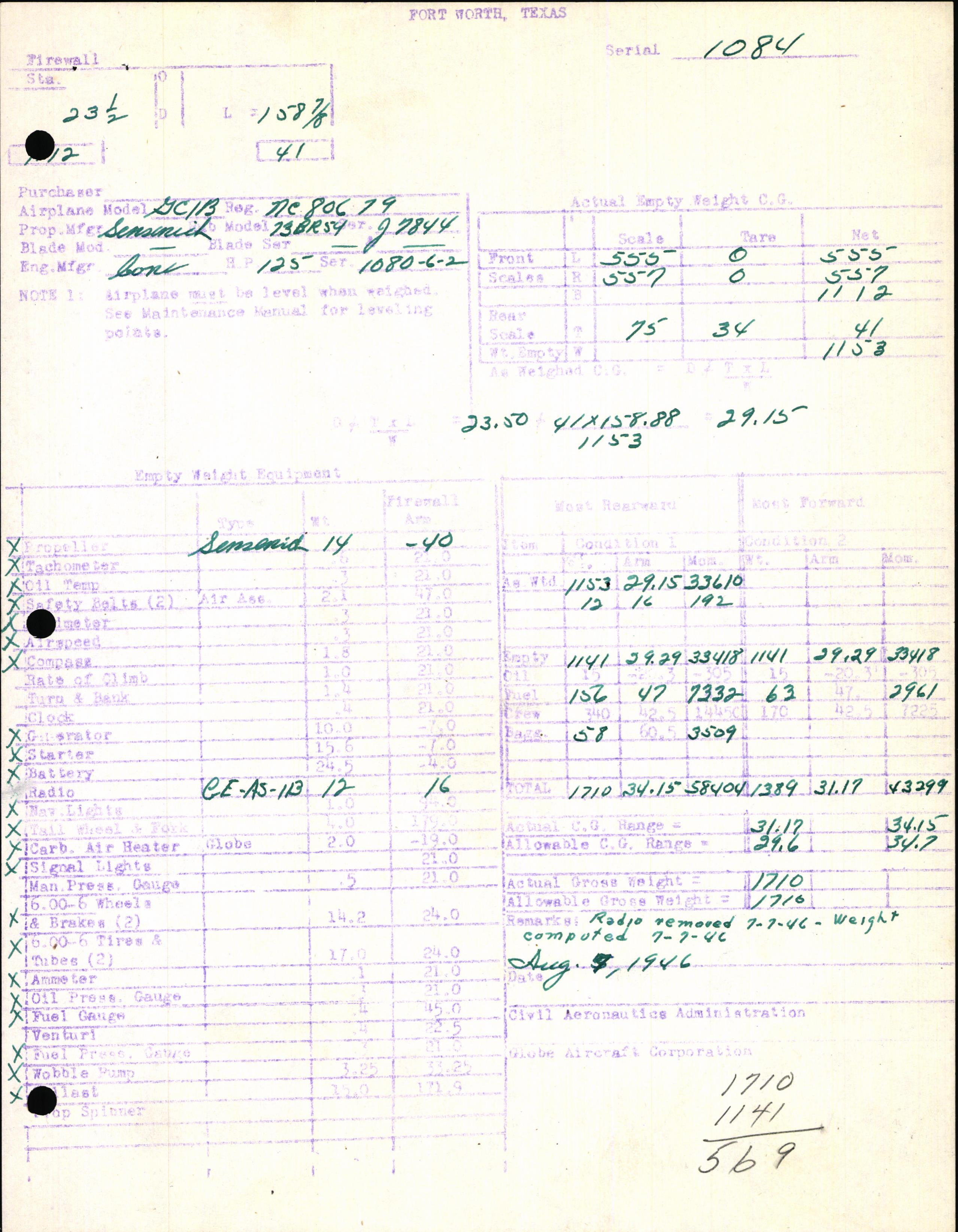 Sample page 7 from AirCorps Library document: Technical Information for Serial Number 1084