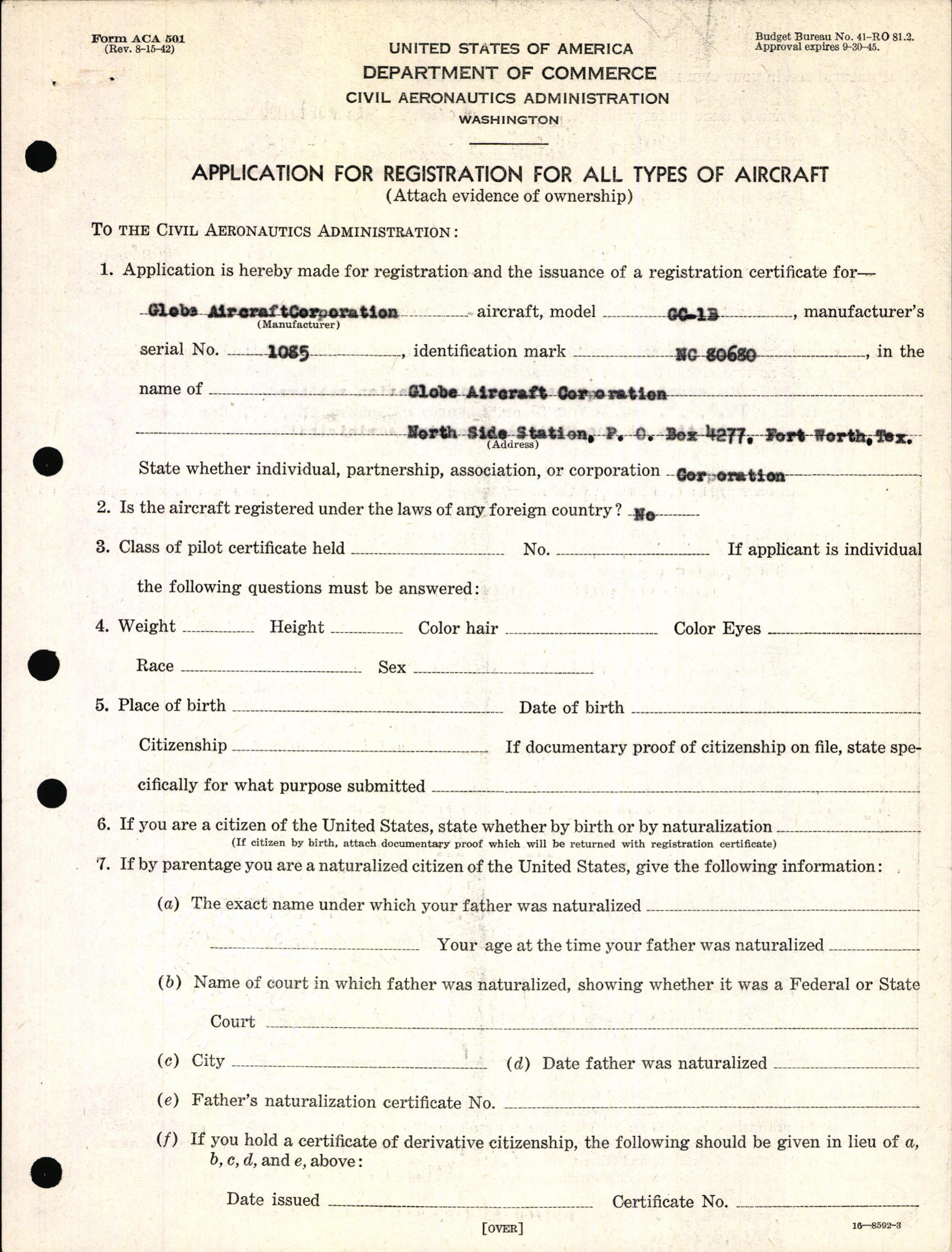 Sample page 3 from AirCorps Library document: Technical Information for Serial Number 1085