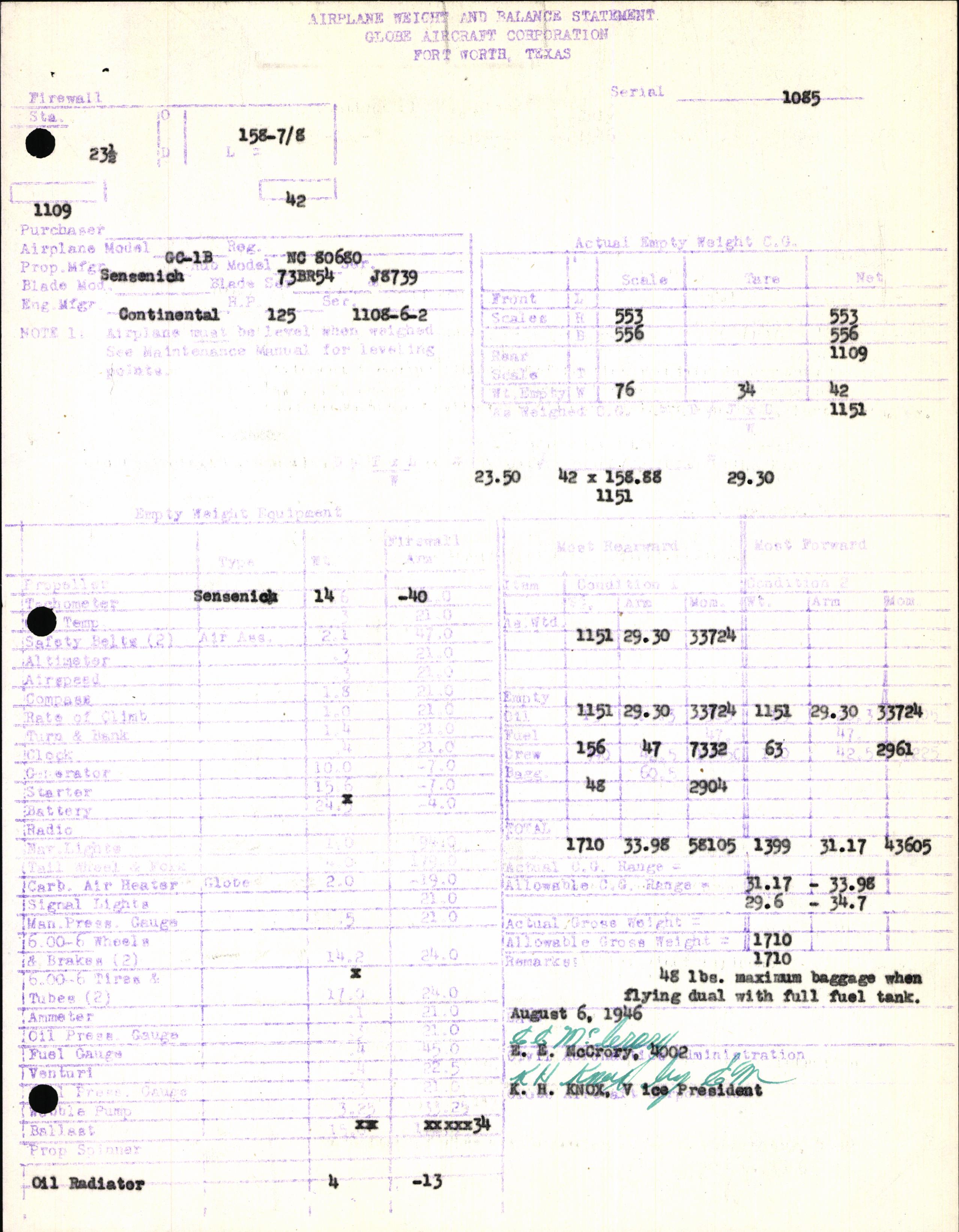 Sample page 5 from AirCorps Library document: Technical Information for Serial Number 1085