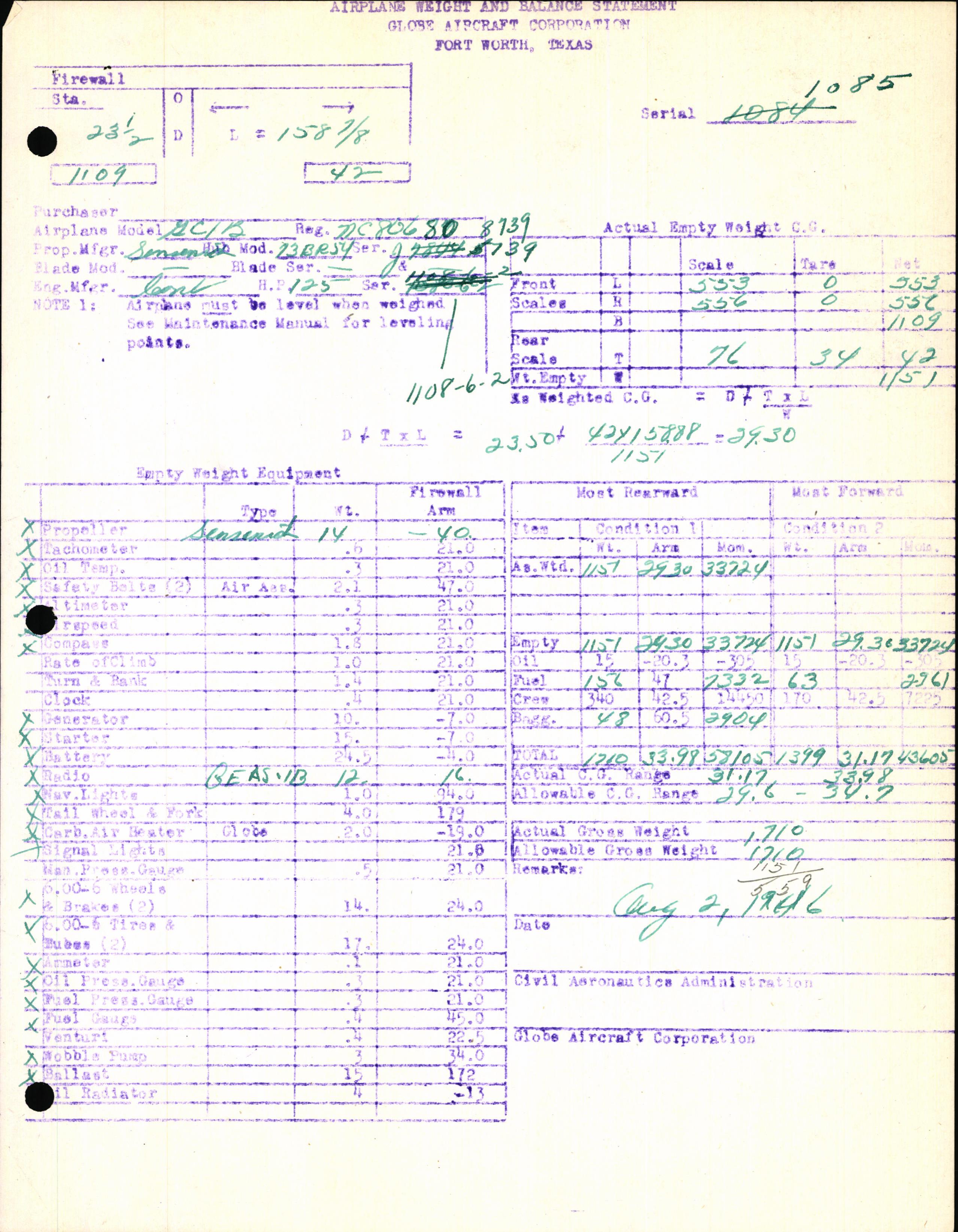 Sample page 7 from AirCorps Library document: Technical Information for Serial Number 1085