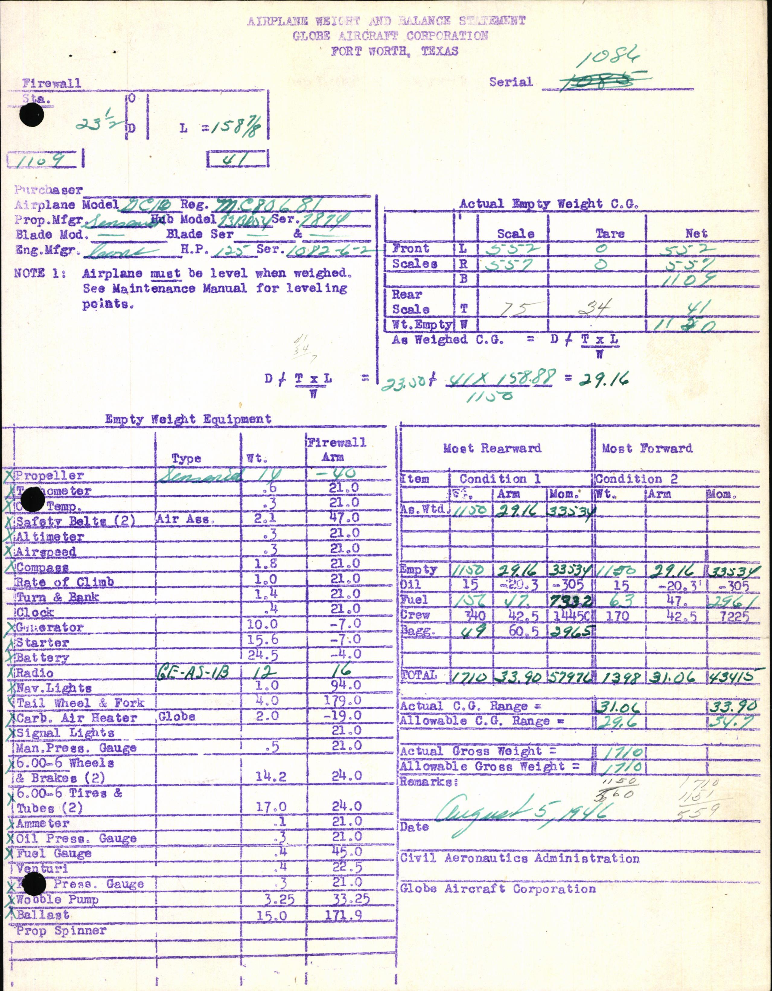 Sample page 5 from AirCorps Library document: Technical Information for Serial Number 1086