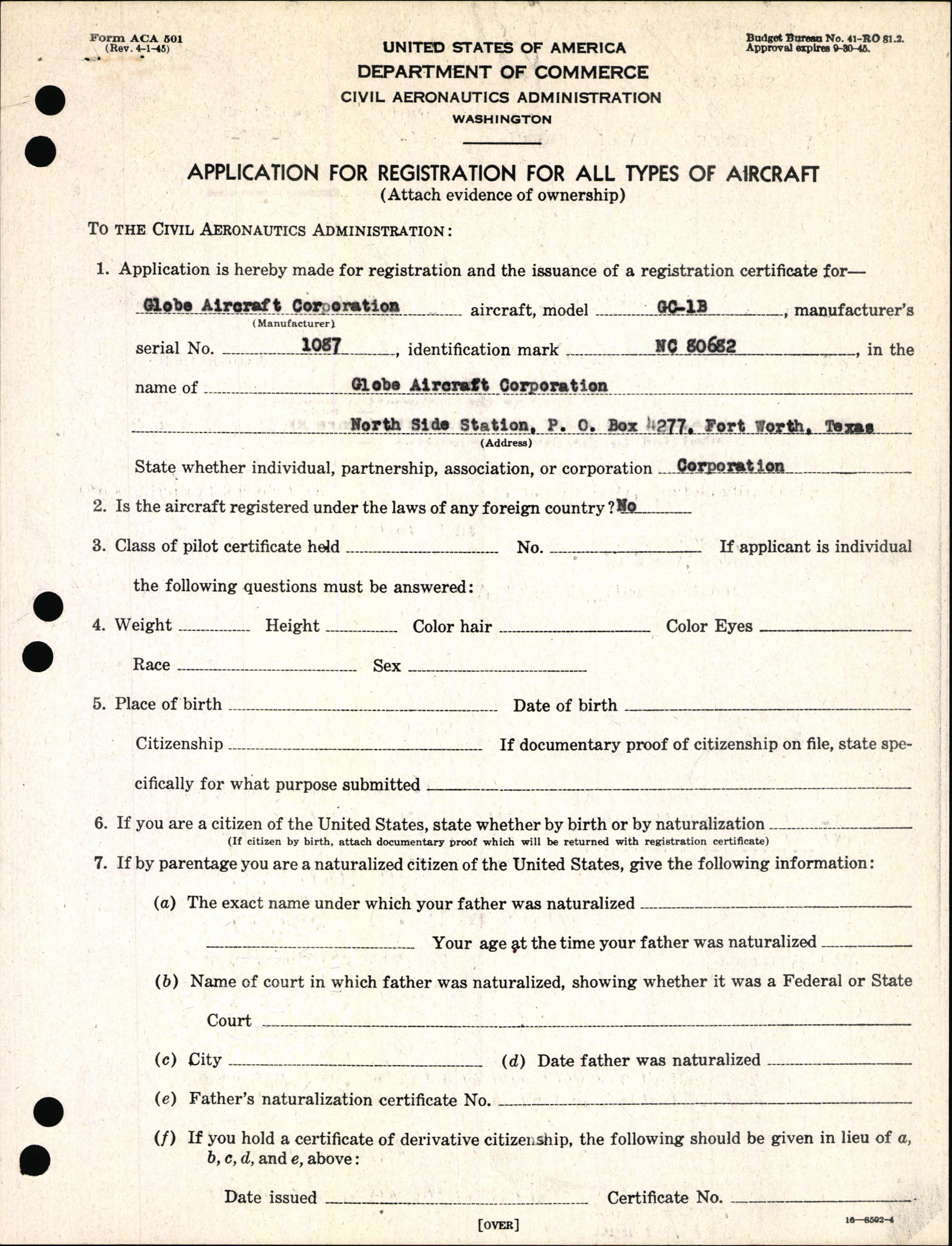 Sample page 3 from AirCorps Library document: Technical Information for Serial Number 1087