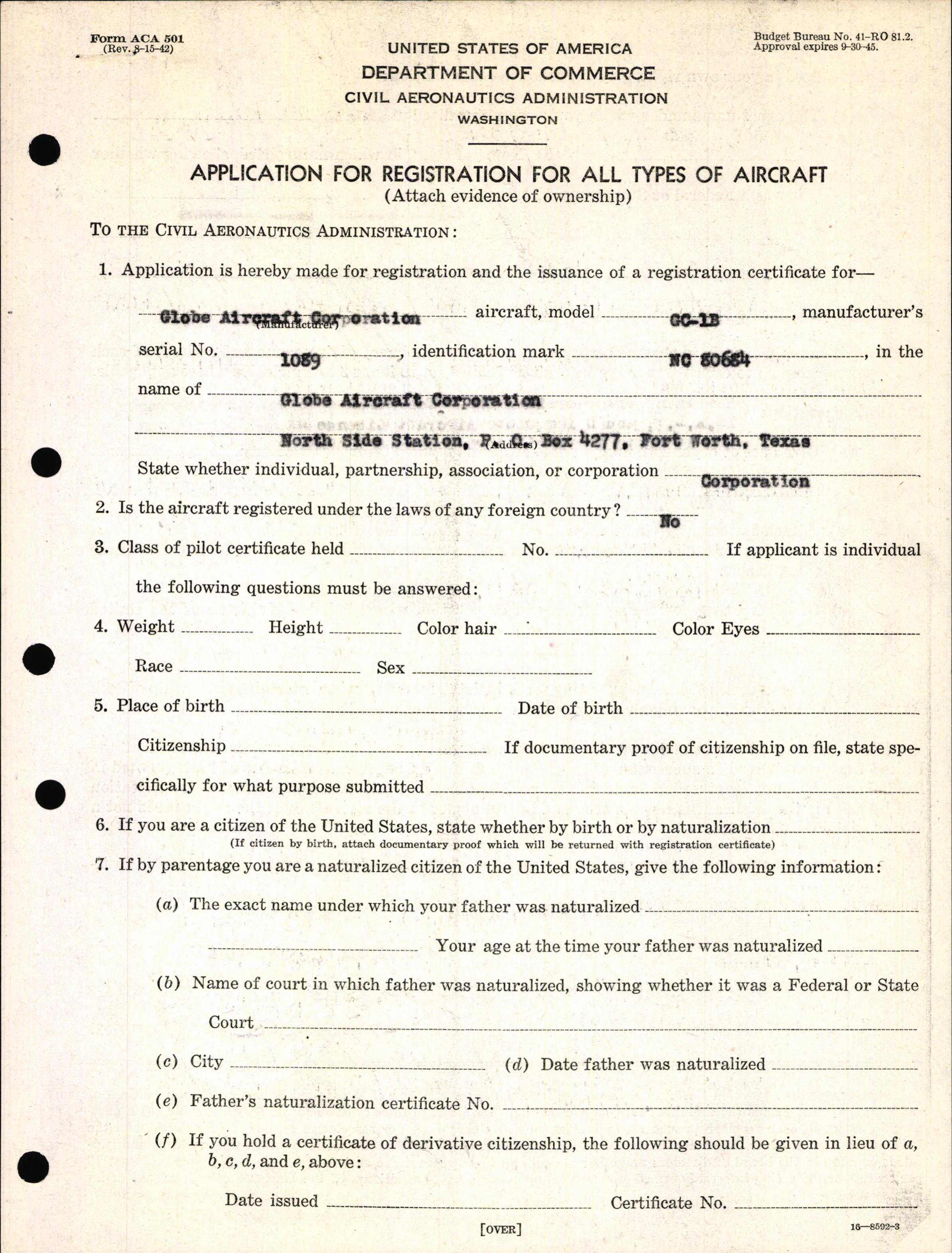 Sample page 3 from AirCorps Library document: Technical Information for Serial Number 1089