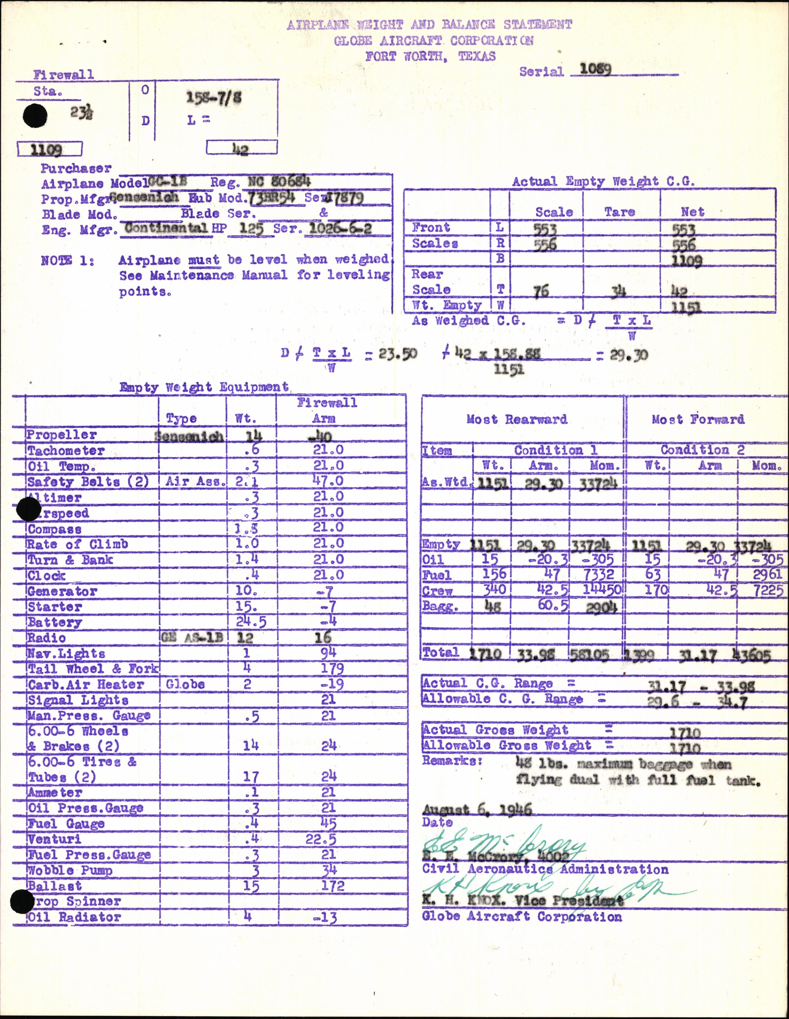 Sample page 5 from AirCorps Library document: Technical Information for Serial Number 1089