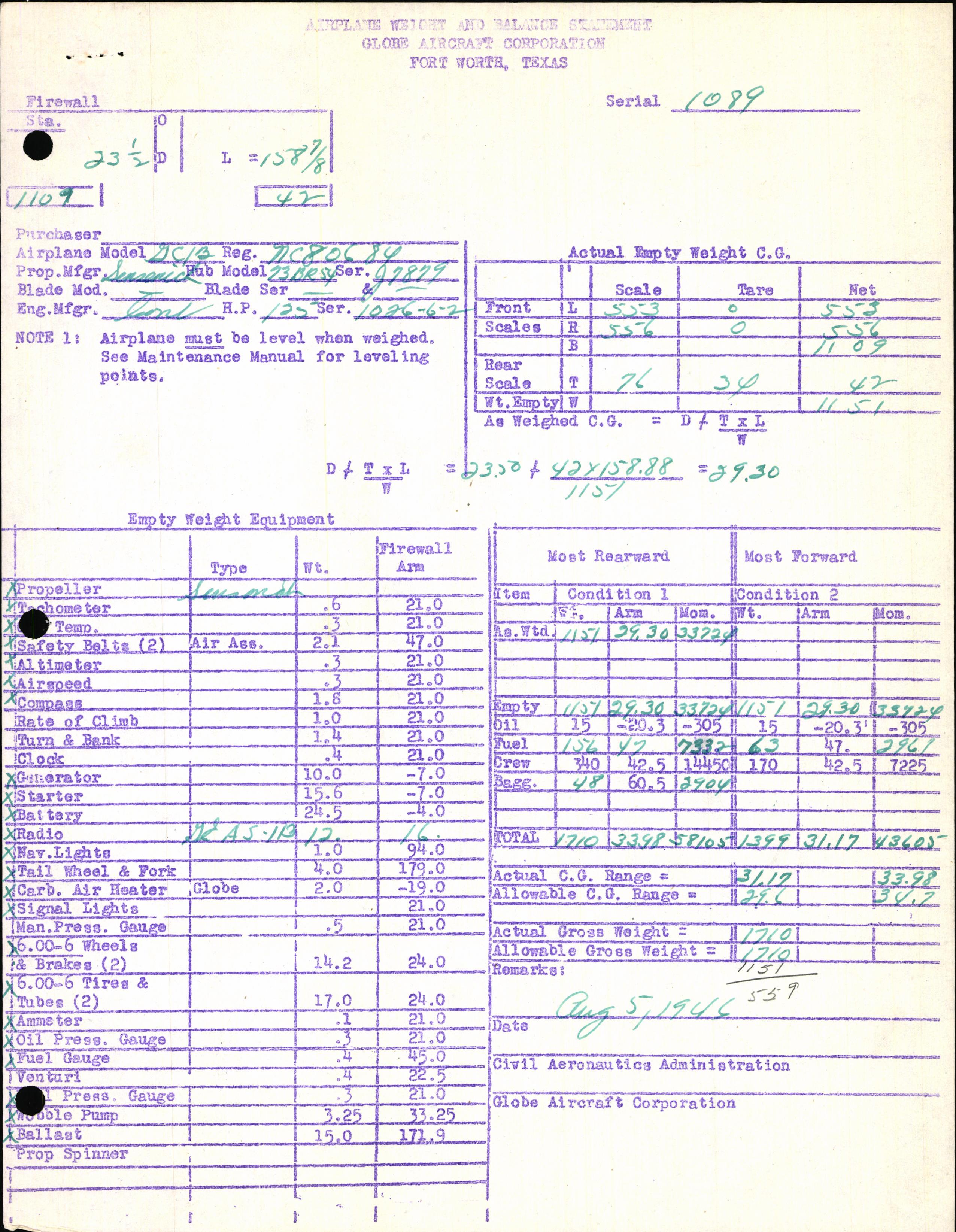 Sample page 7 from AirCorps Library document: Technical Information for Serial Number 1089