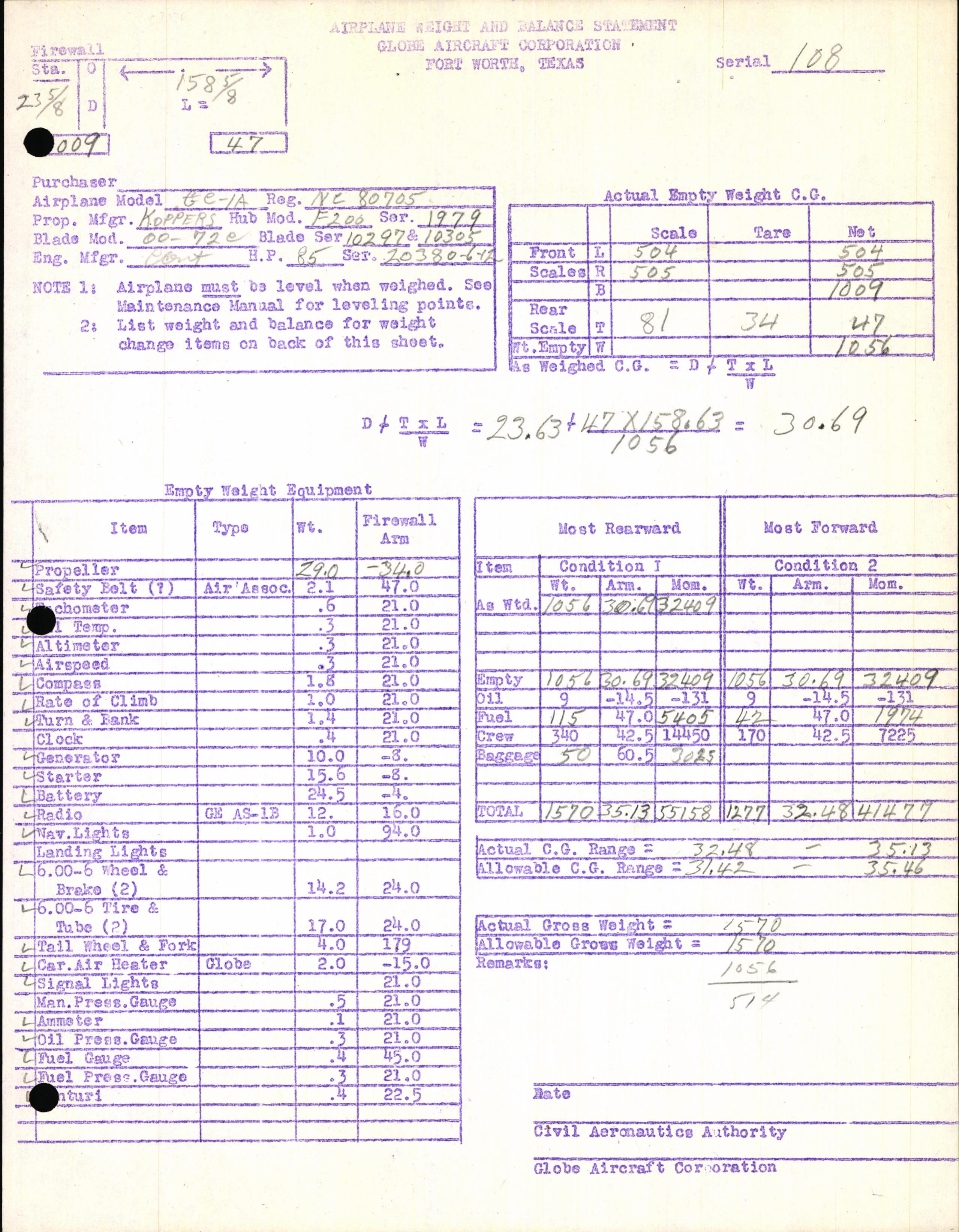 Sample page 9 from AirCorps Library document: Technical Information for Serial Number 108