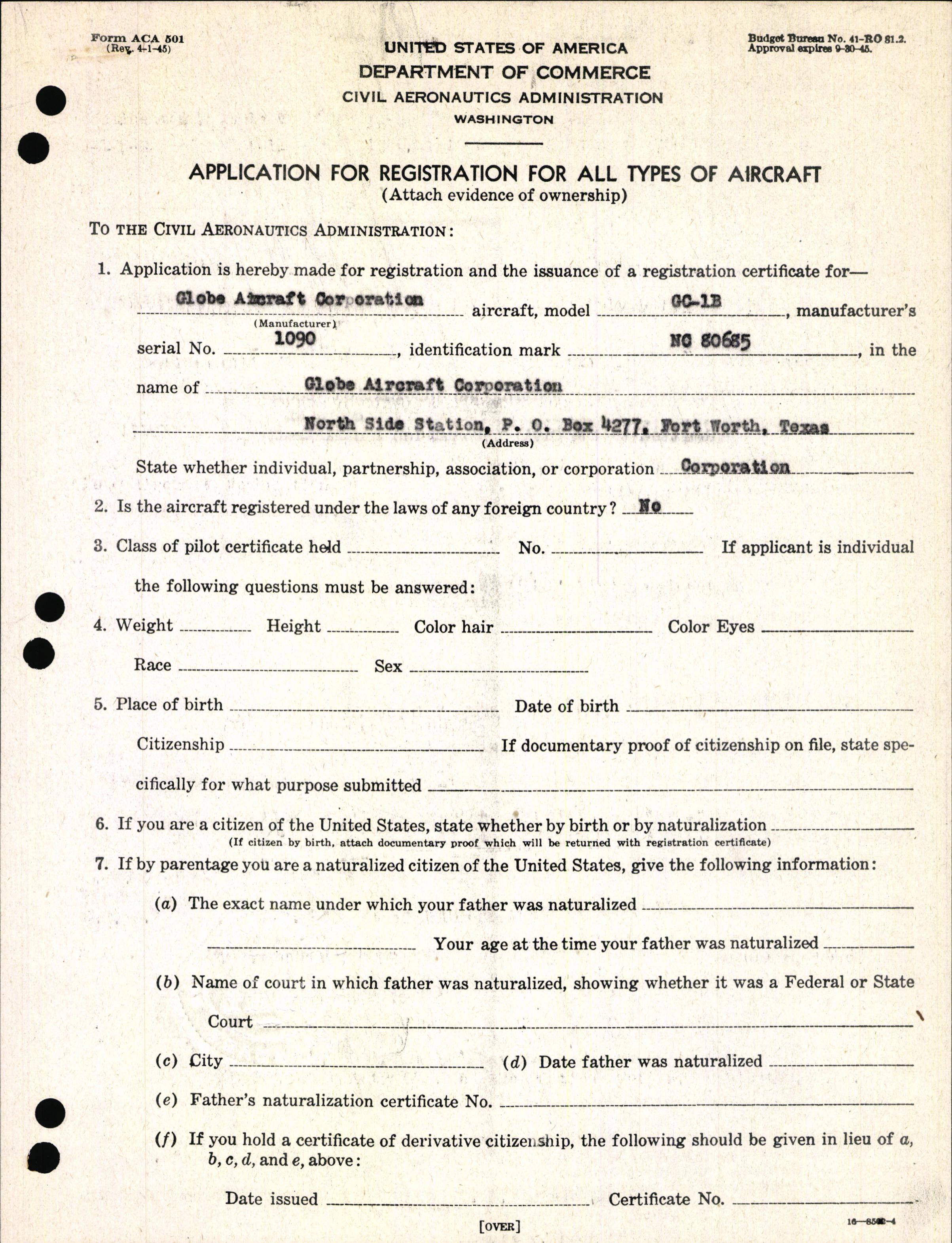 Sample page 3 from AirCorps Library document: Technical Information for Serial Number 1090