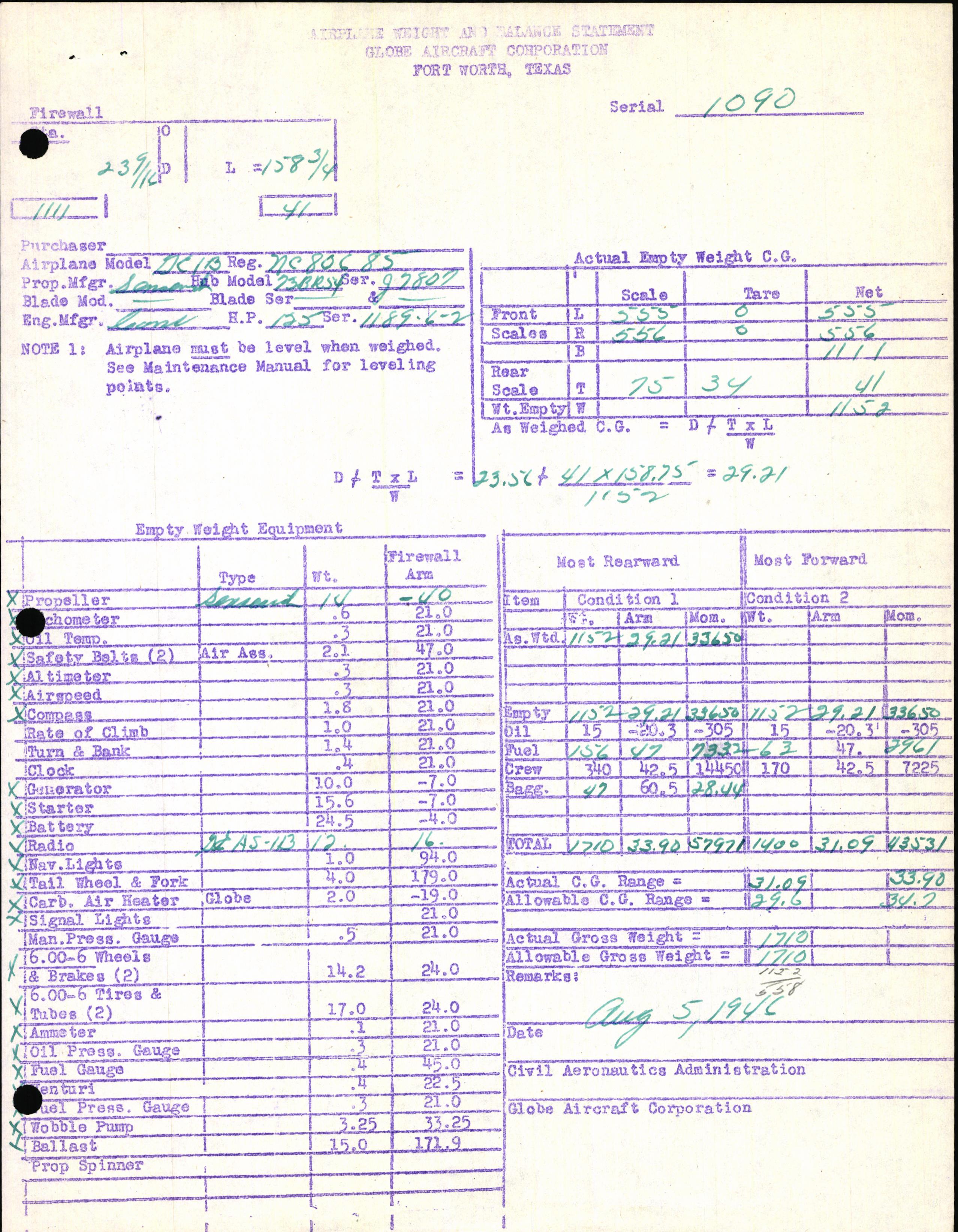 Sample page 7 from AirCorps Library document: Technical Information for Serial Number 1090