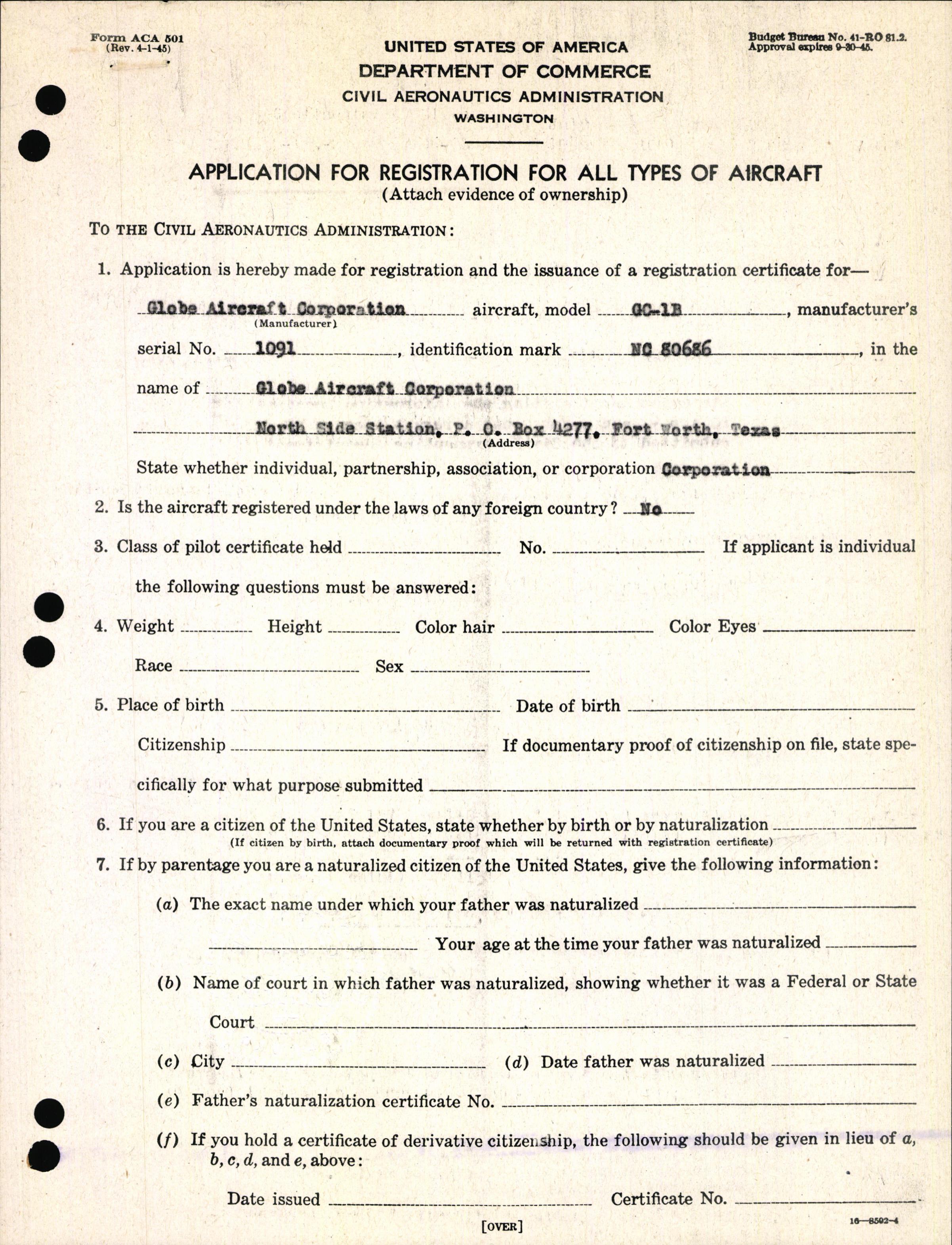 Sample page 3 from AirCorps Library document: Technical Information for Serial Number 1091