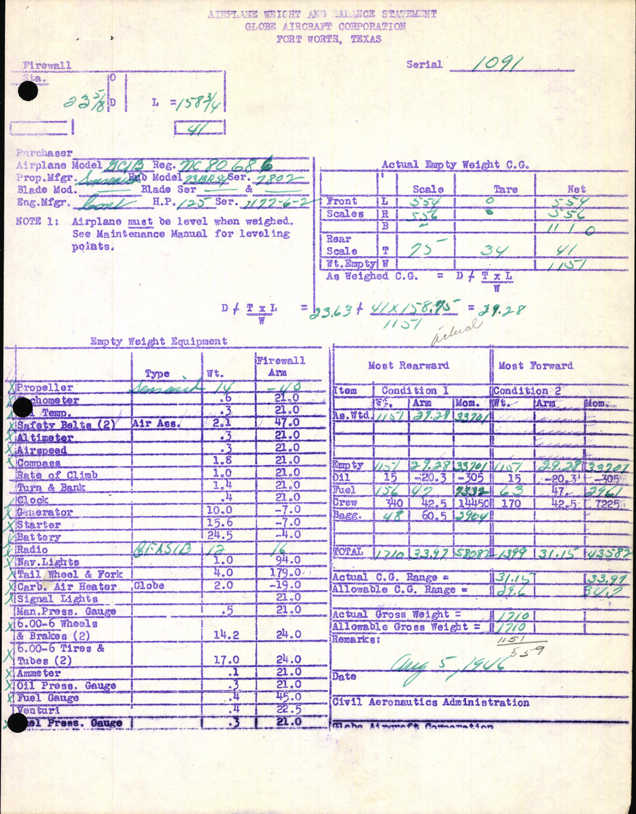 Sample page 5 from AirCorps Library document: Technical Information for Serial Number 1091