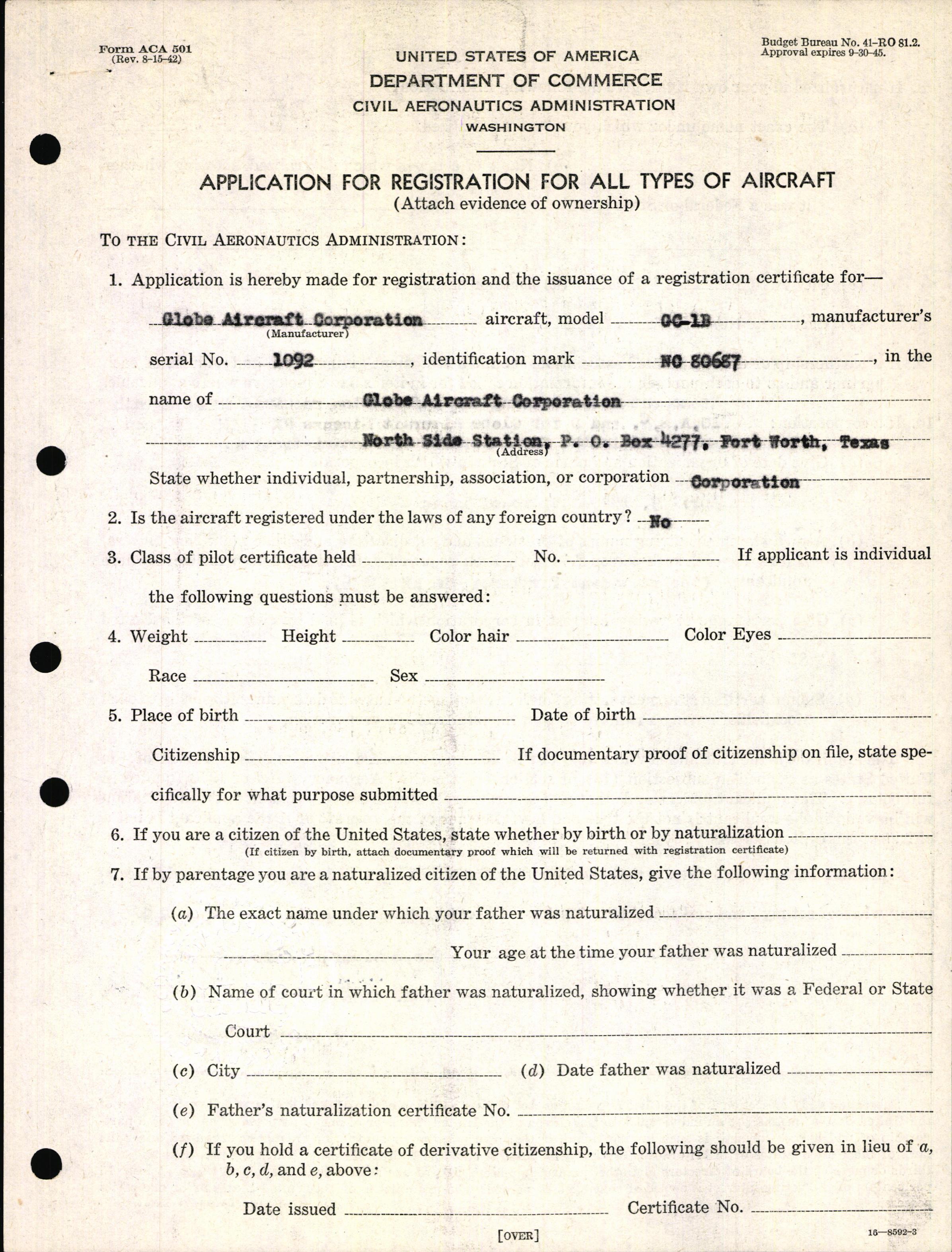 Sample page 3 from AirCorps Library document: Technical Information for Serial Number 1092