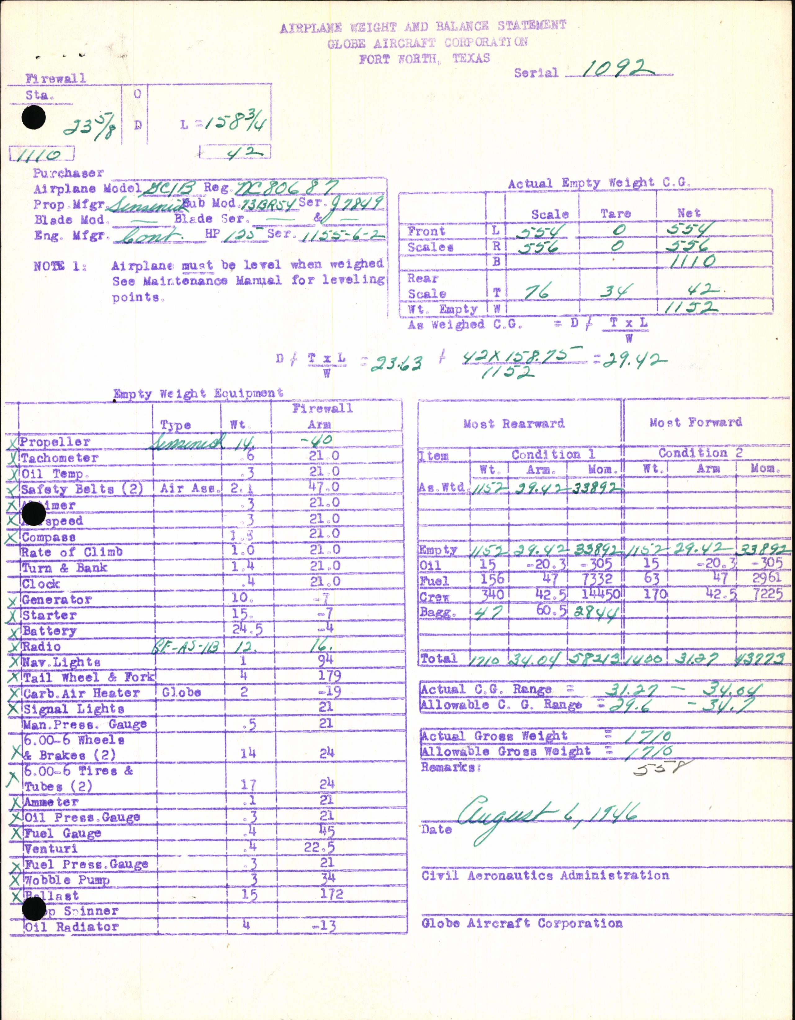 Sample page 7 from AirCorps Library document: Technical Information for Serial Number 1092