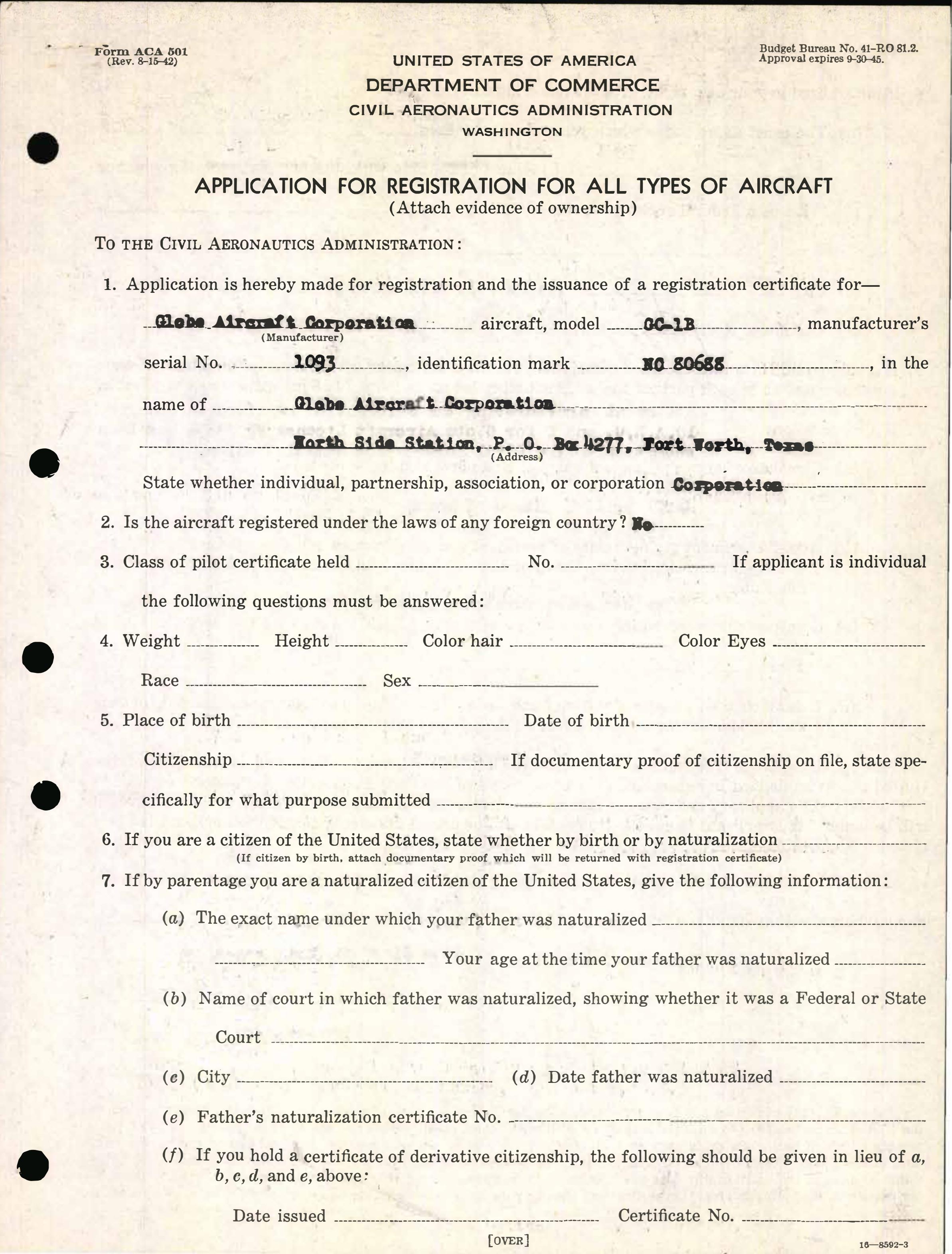 Sample page 3 from AirCorps Library document: Technical Information for Serial Number 1093