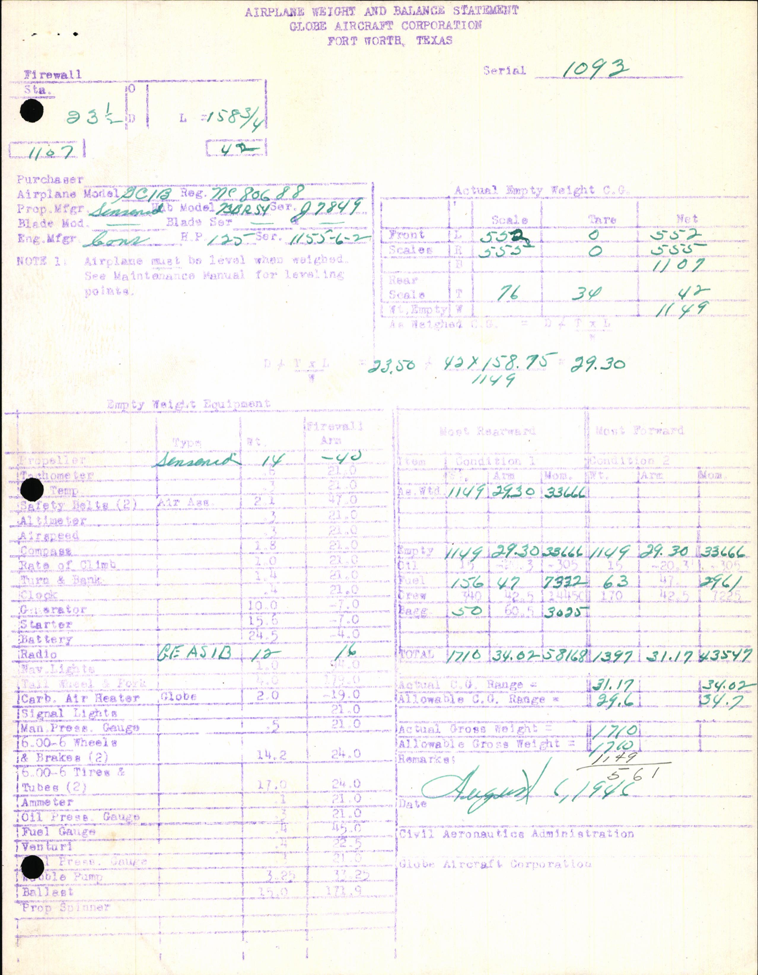 Sample page 7 from AirCorps Library document: Technical Information for Serial Number 1093
