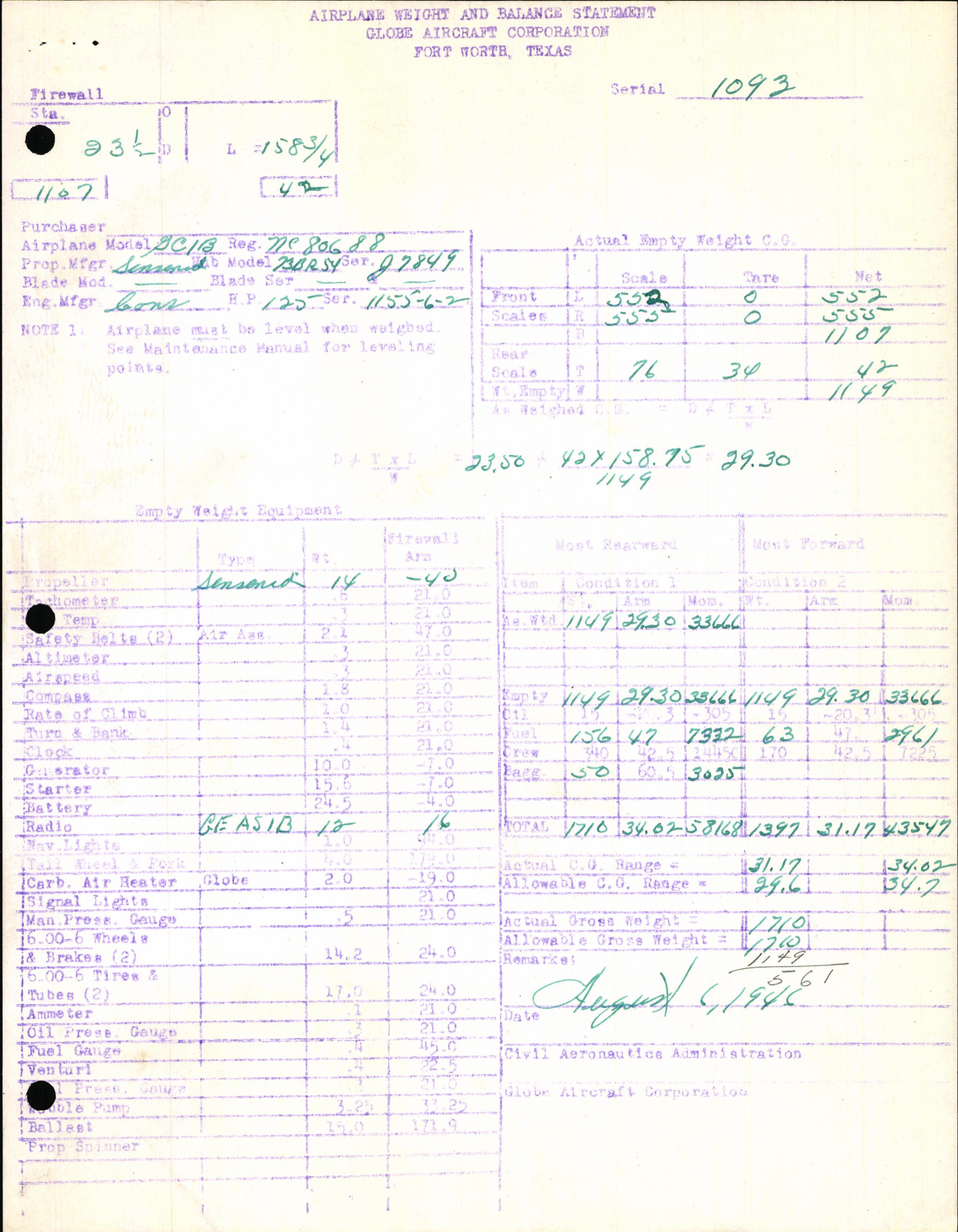 Sample page 7 from AirCorps Library document: Technical Information for Serial Number 1093