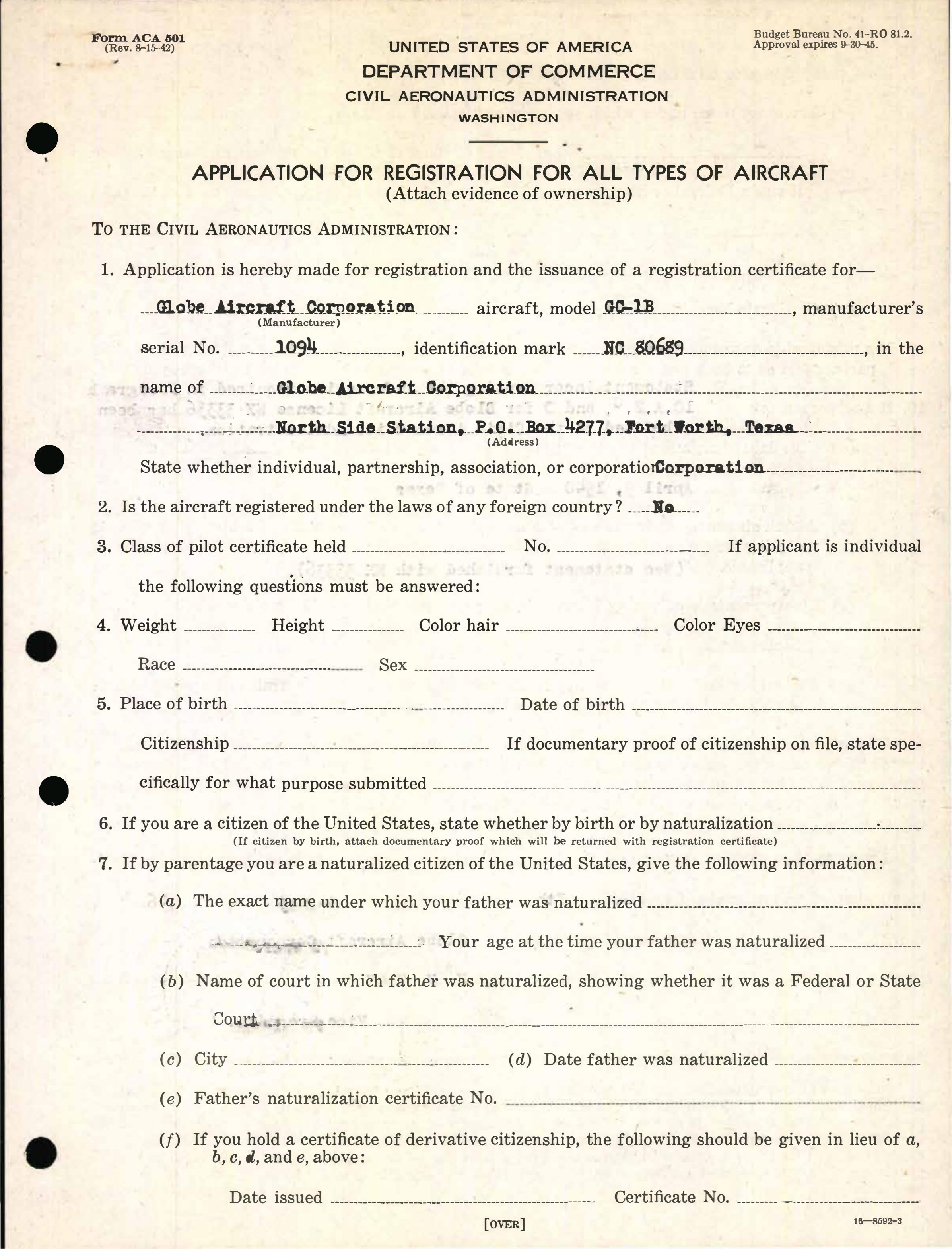 Sample page 3 from AirCorps Library document: Technical Information for Serial Number 1094