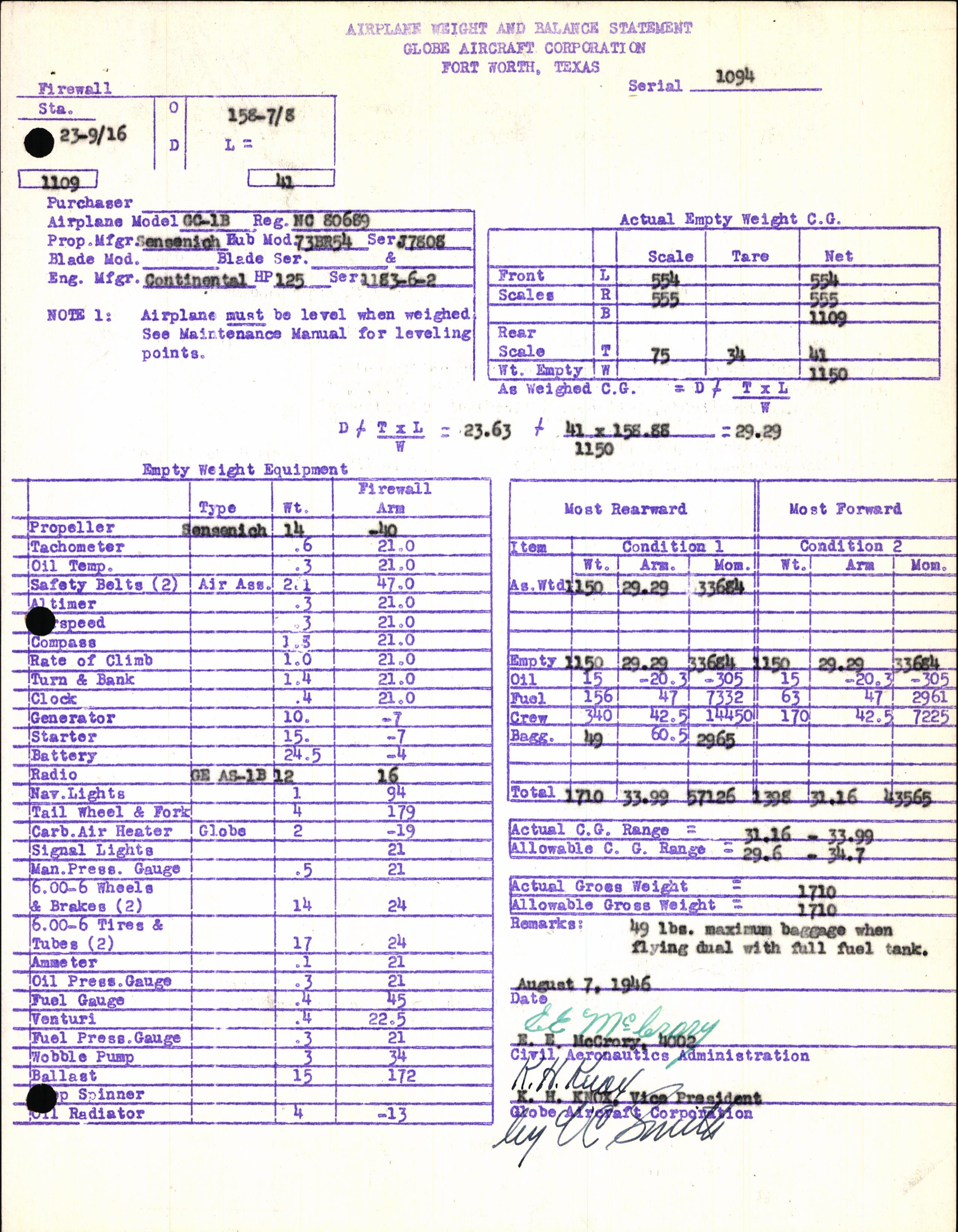 Sample page 5 from AirCorps Library document: Technical Information for Serial Number 1094