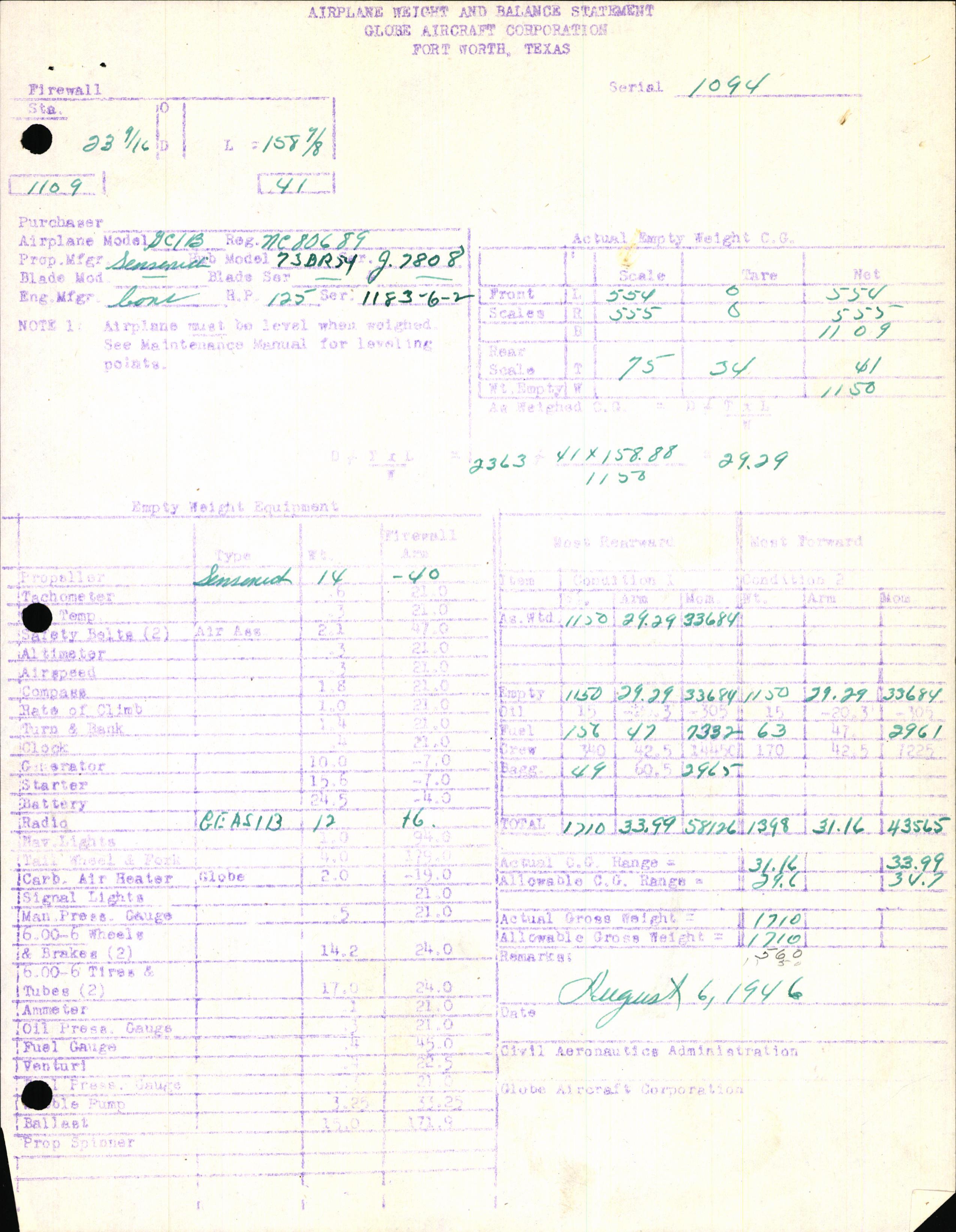 Sample page 7 from AirCorps Library document: Technical Information for Serial Number 1094