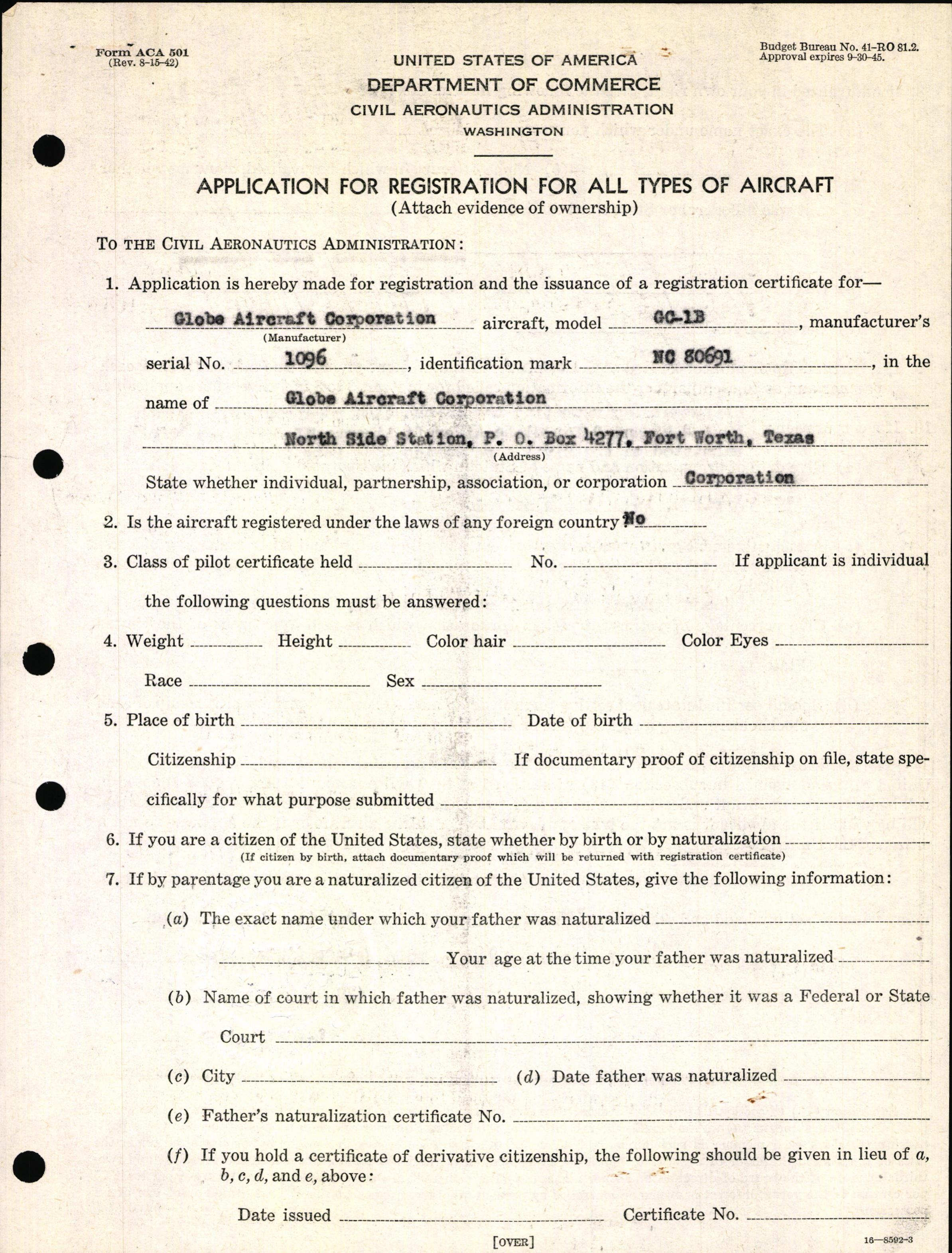 Sample page 3 from AirCorps Library document: Technical Information for Serial Number 1096