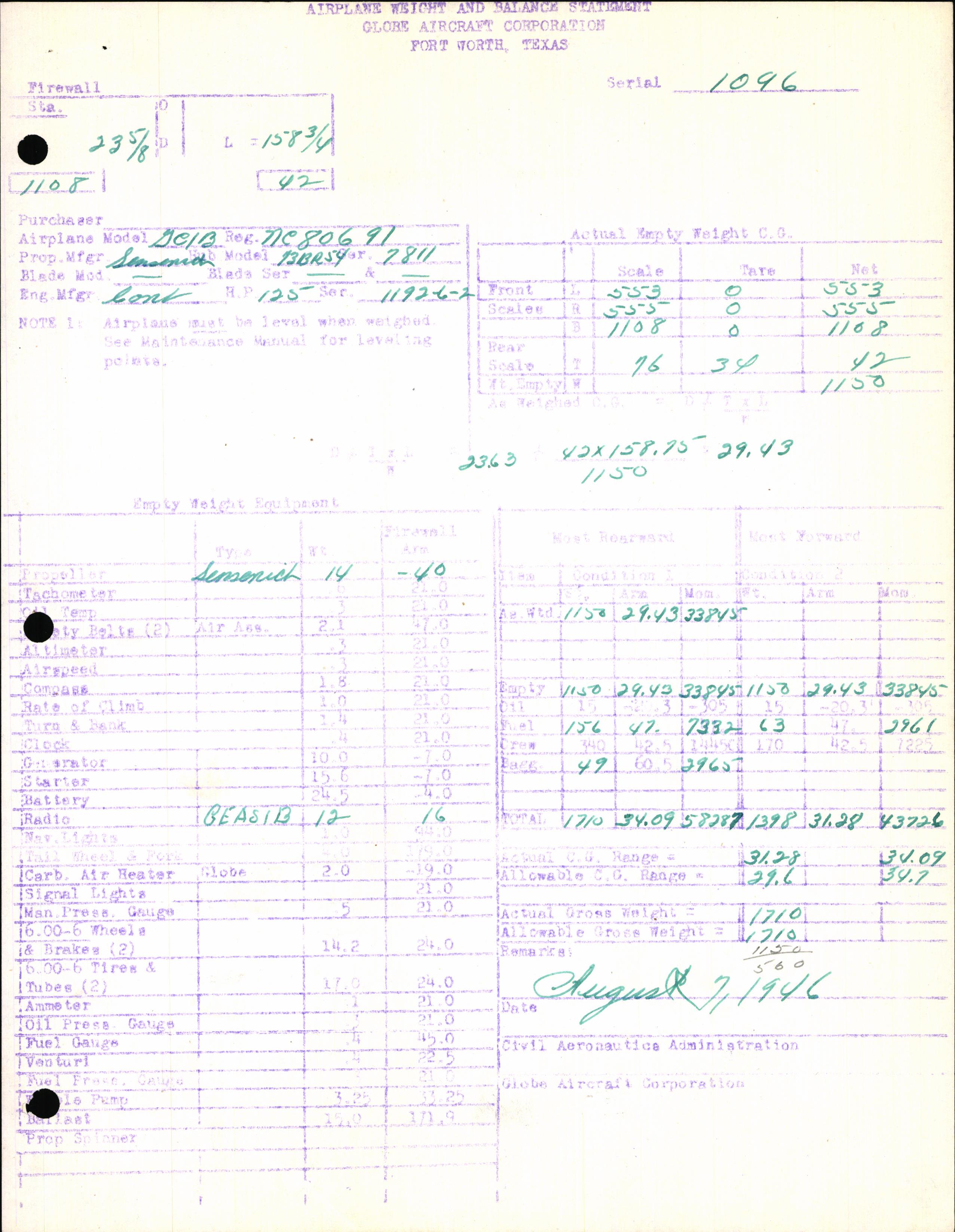 Sample page 5 from AirCorps Library document: Technical Information for Serial Number 1096