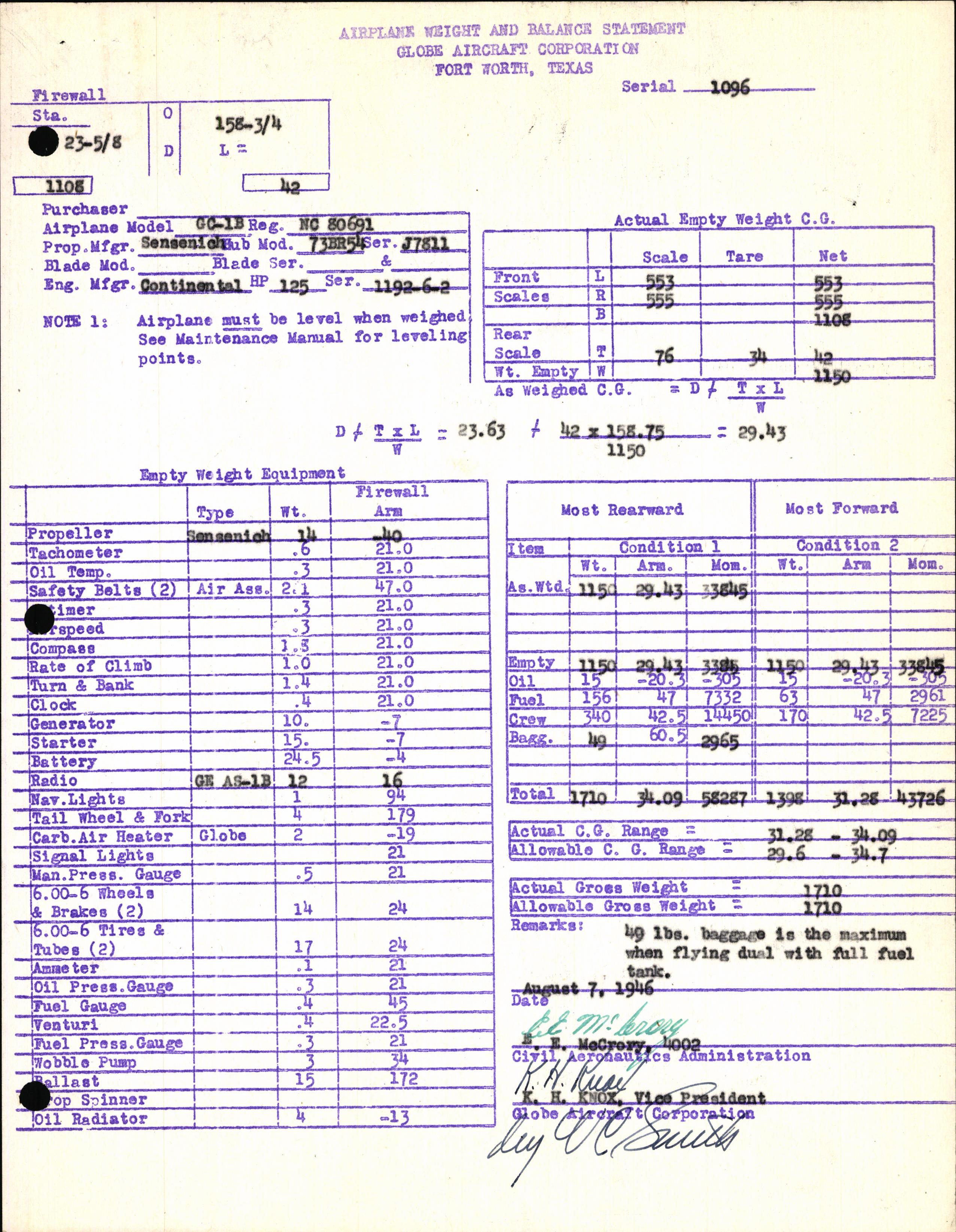 Sample page 7 from AirCorps Library document: Technical Information for Serial Number 1096