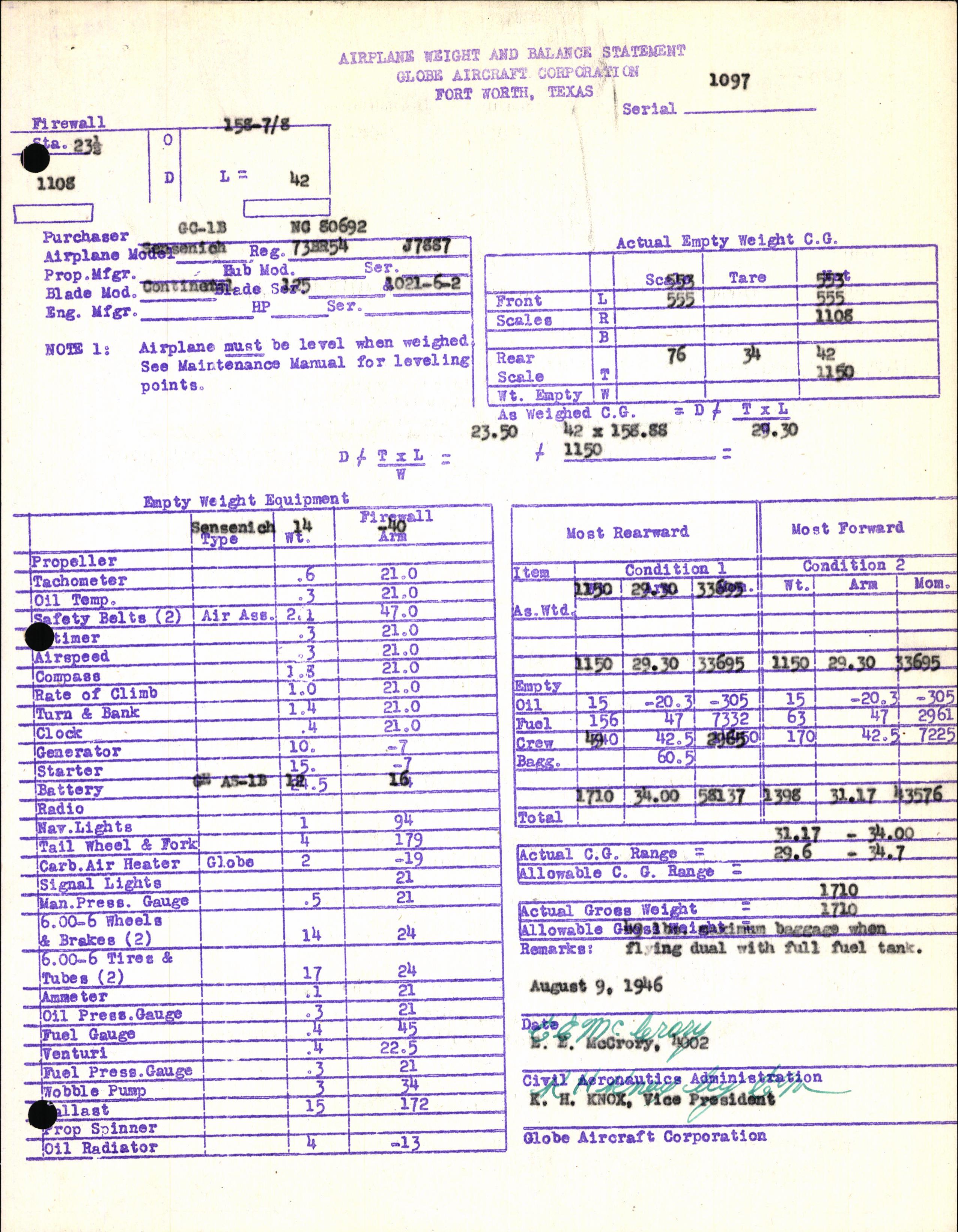 Sample page 5 from AirCorps Library document: Technical Information for Serial Number 1097