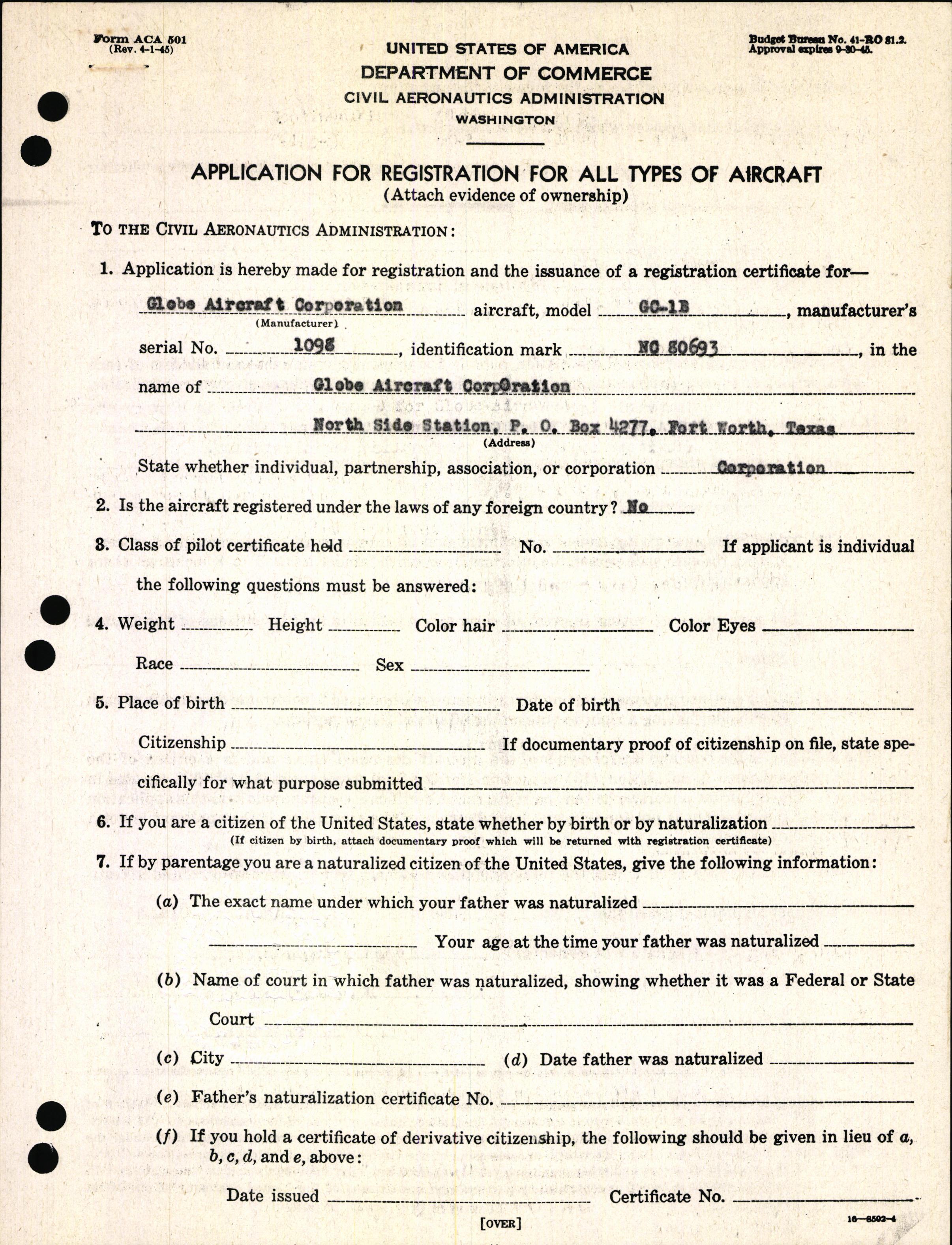 Sample page 3 from AirCorps Library document: Technical Information for Serial Number 1098