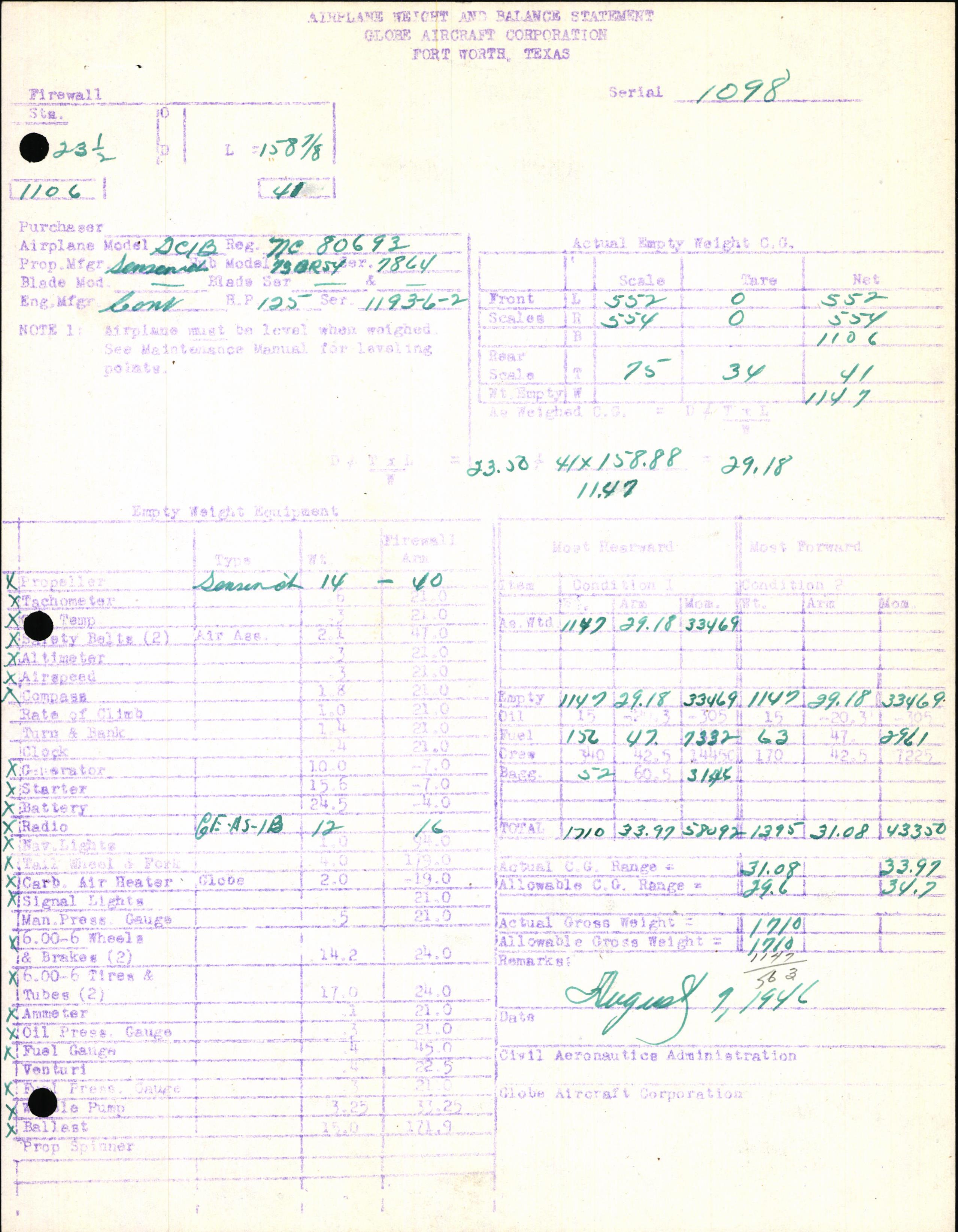 Sample page 5 from AirCorps Library document: Technical Information for Serial Number 1098