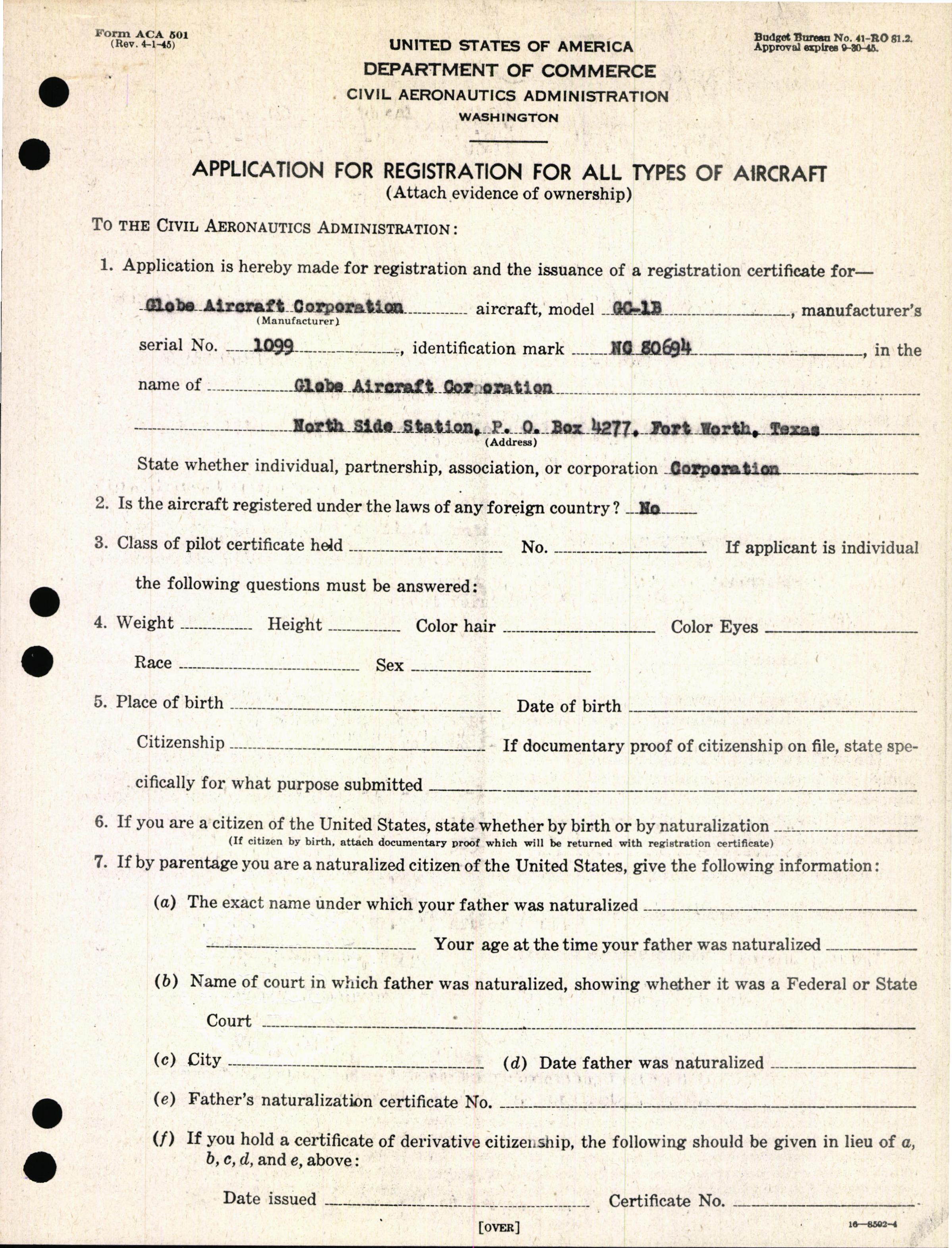 Sample page 3 from AirCorps Library document: Technical Information for Serial Number 1099
