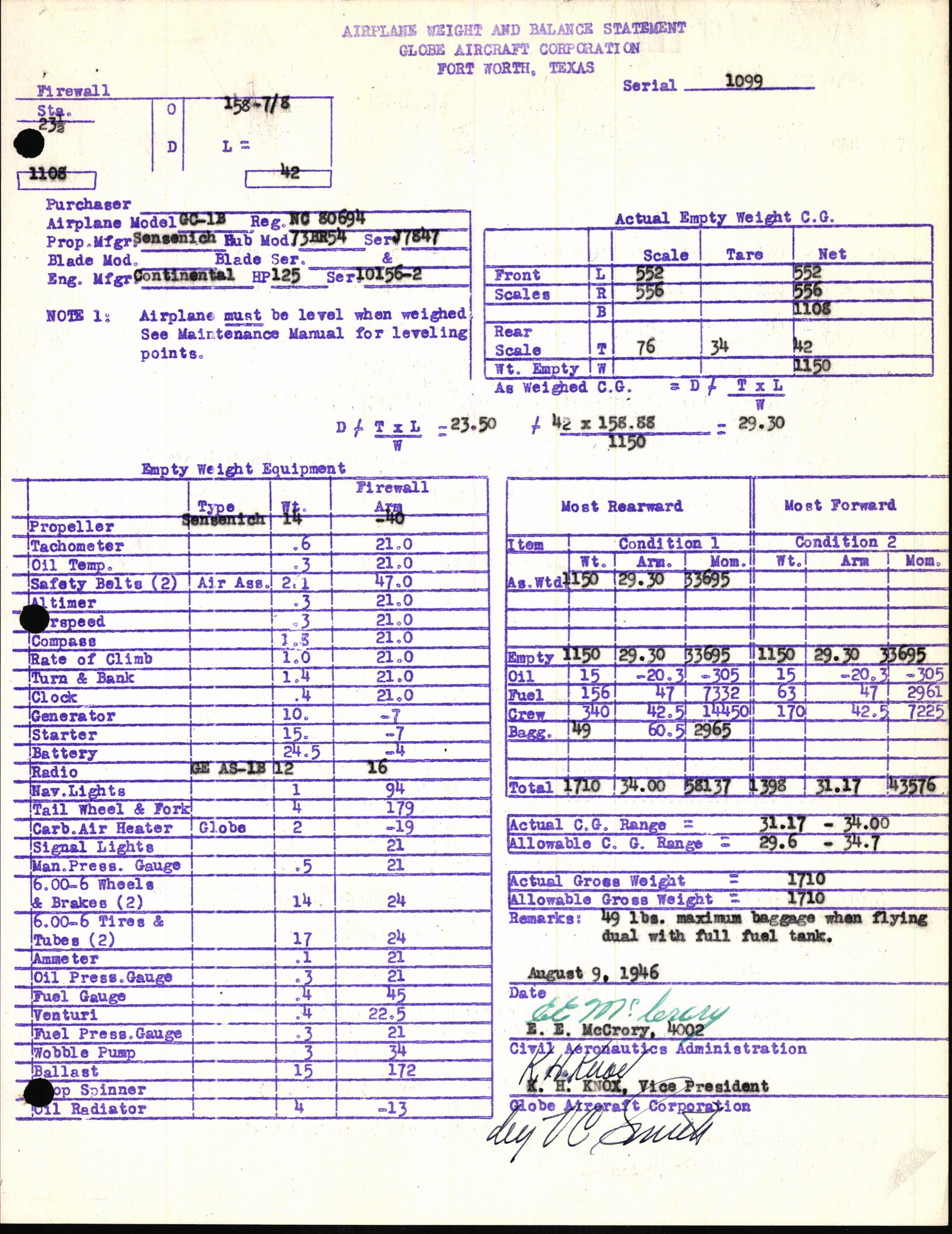 Sample page 5 from AirCorps Library document: Technical Information for Serial Number 1099