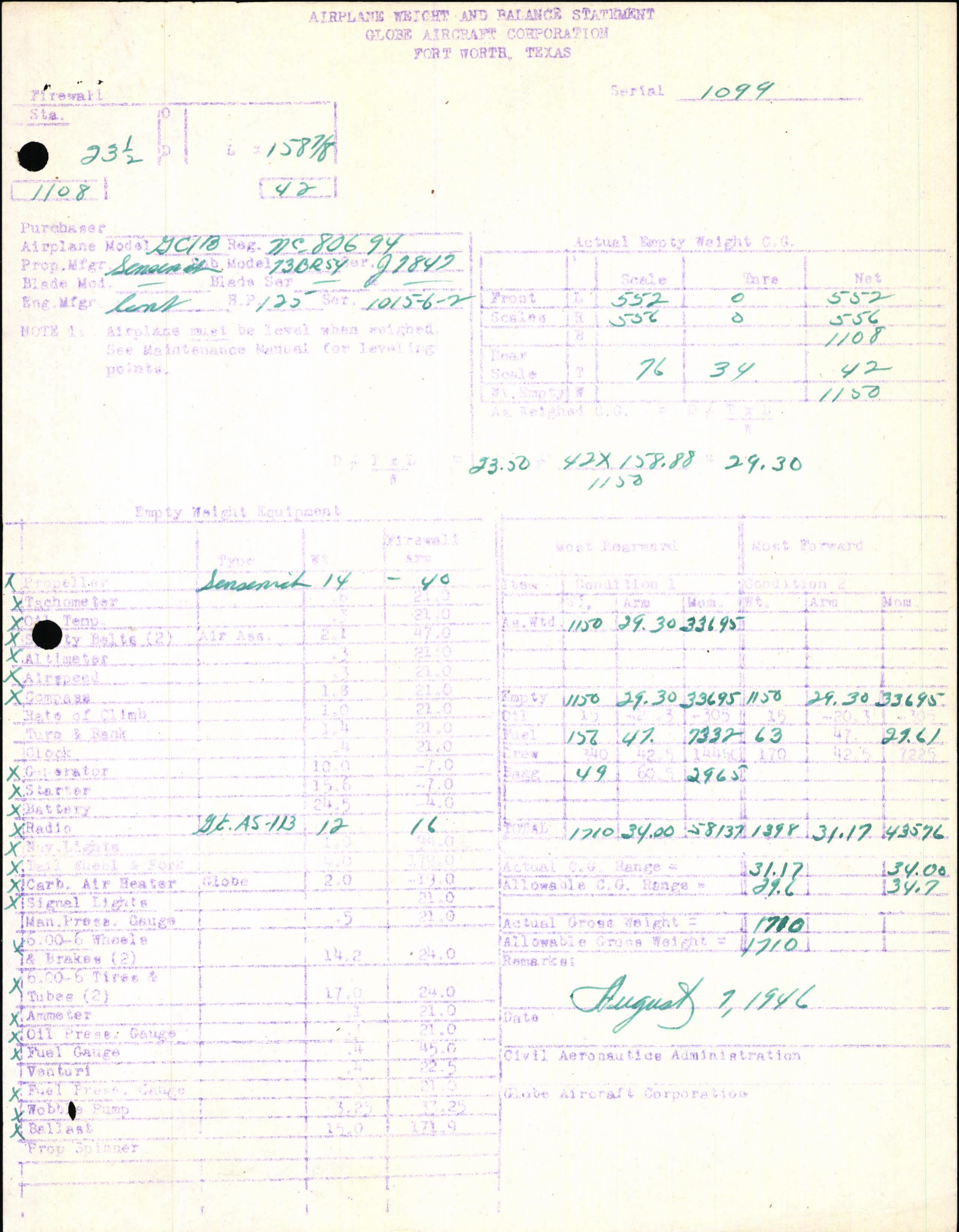 Sample page 7 from AirCorps Library document: Technical Information for Serial Number 1099