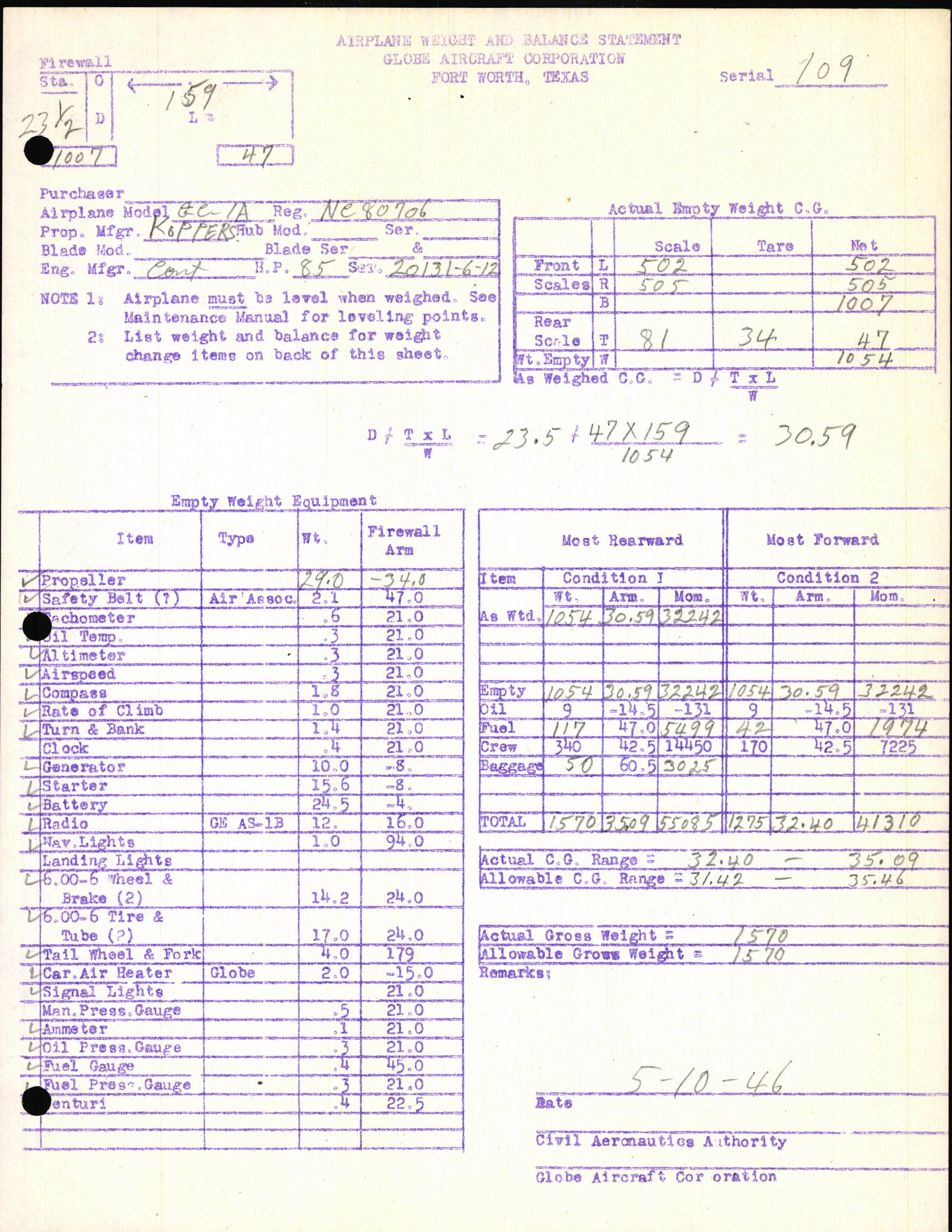 Sample page 13 from AirCorps Library document: Technical Information for Serial Number 109