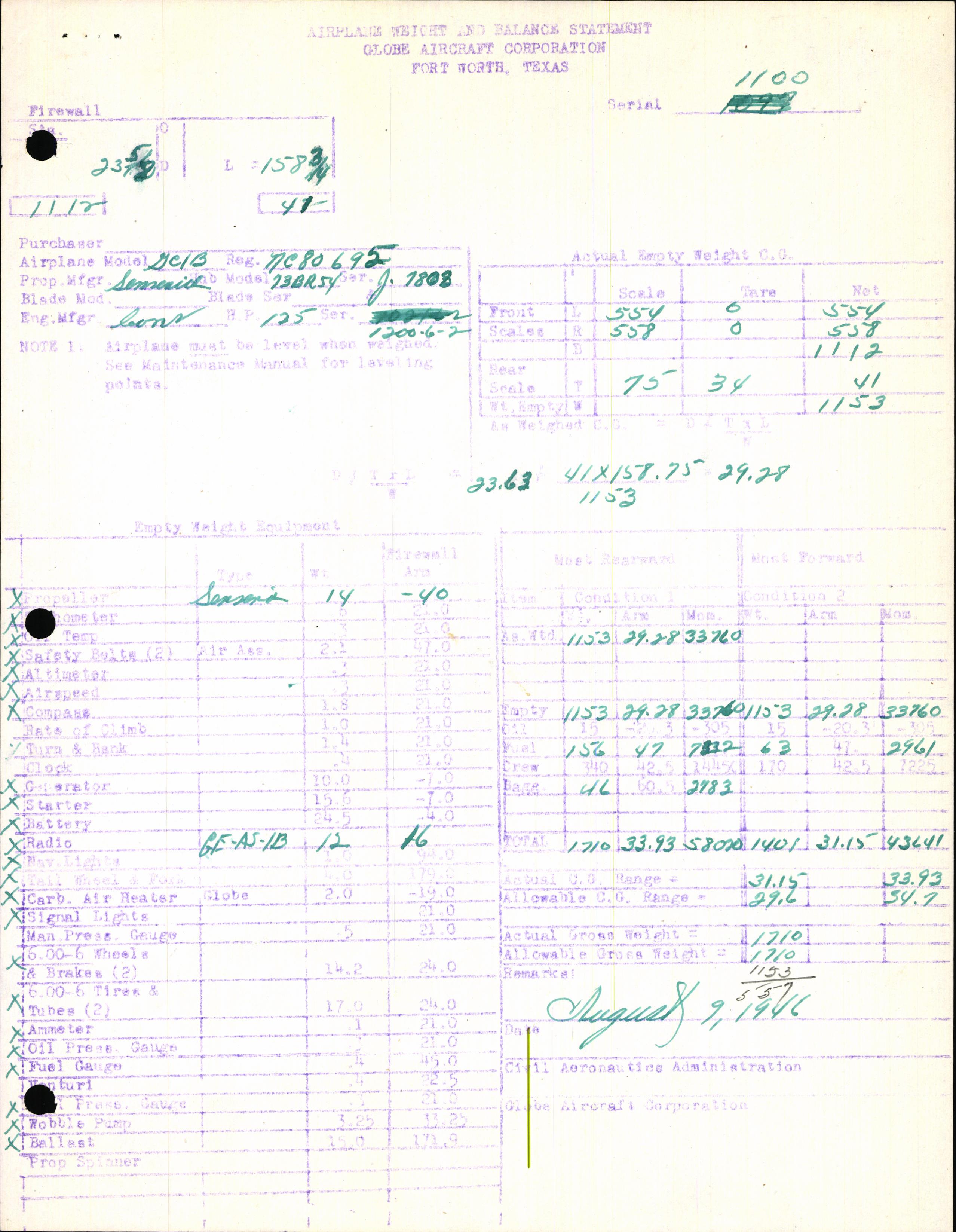 Sample page 7 from AirCorps Library document: Technical Information for Serial Number 1100