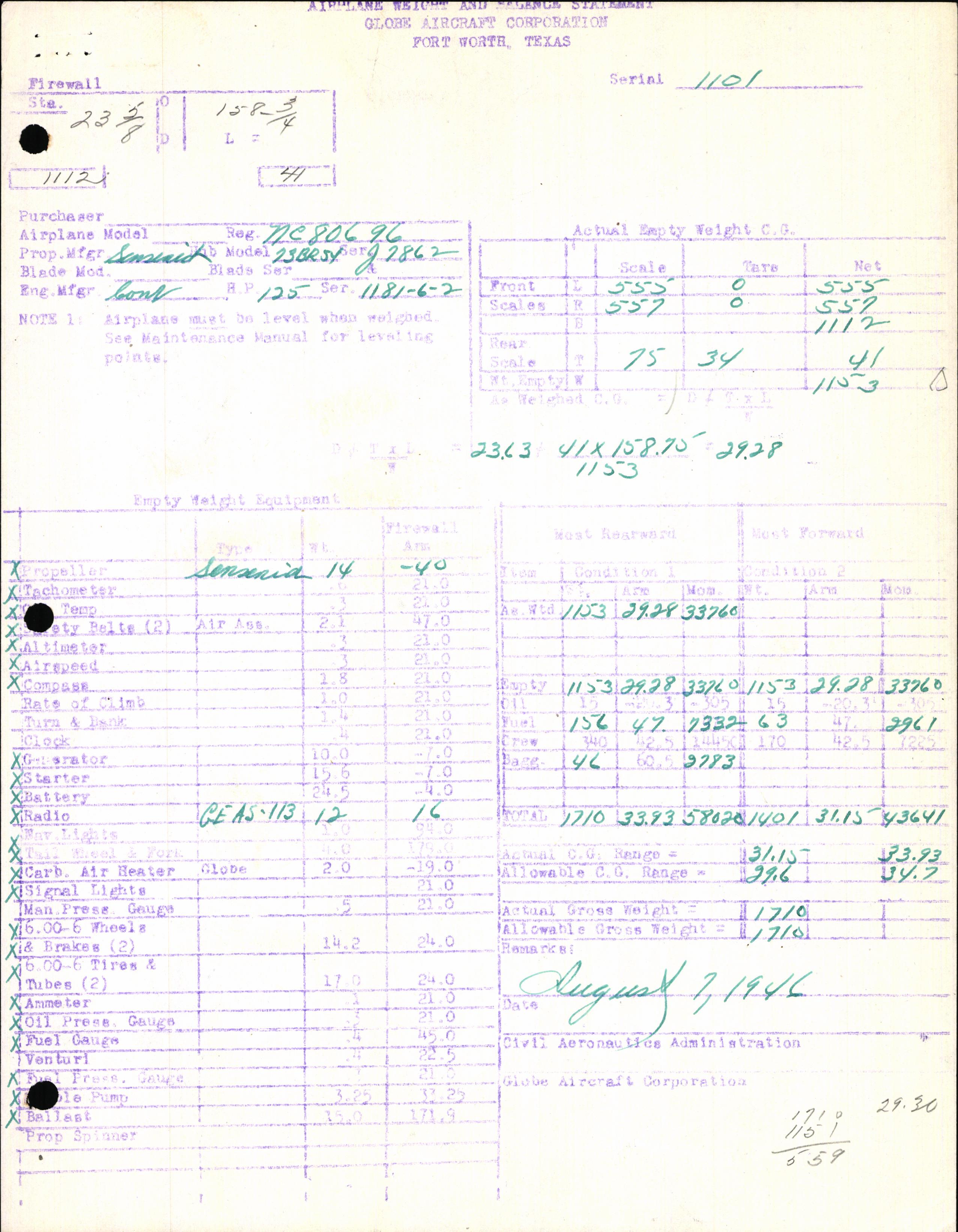 Sample page 5 from AirCorps Library document: Technical Information for Serial Number 1101