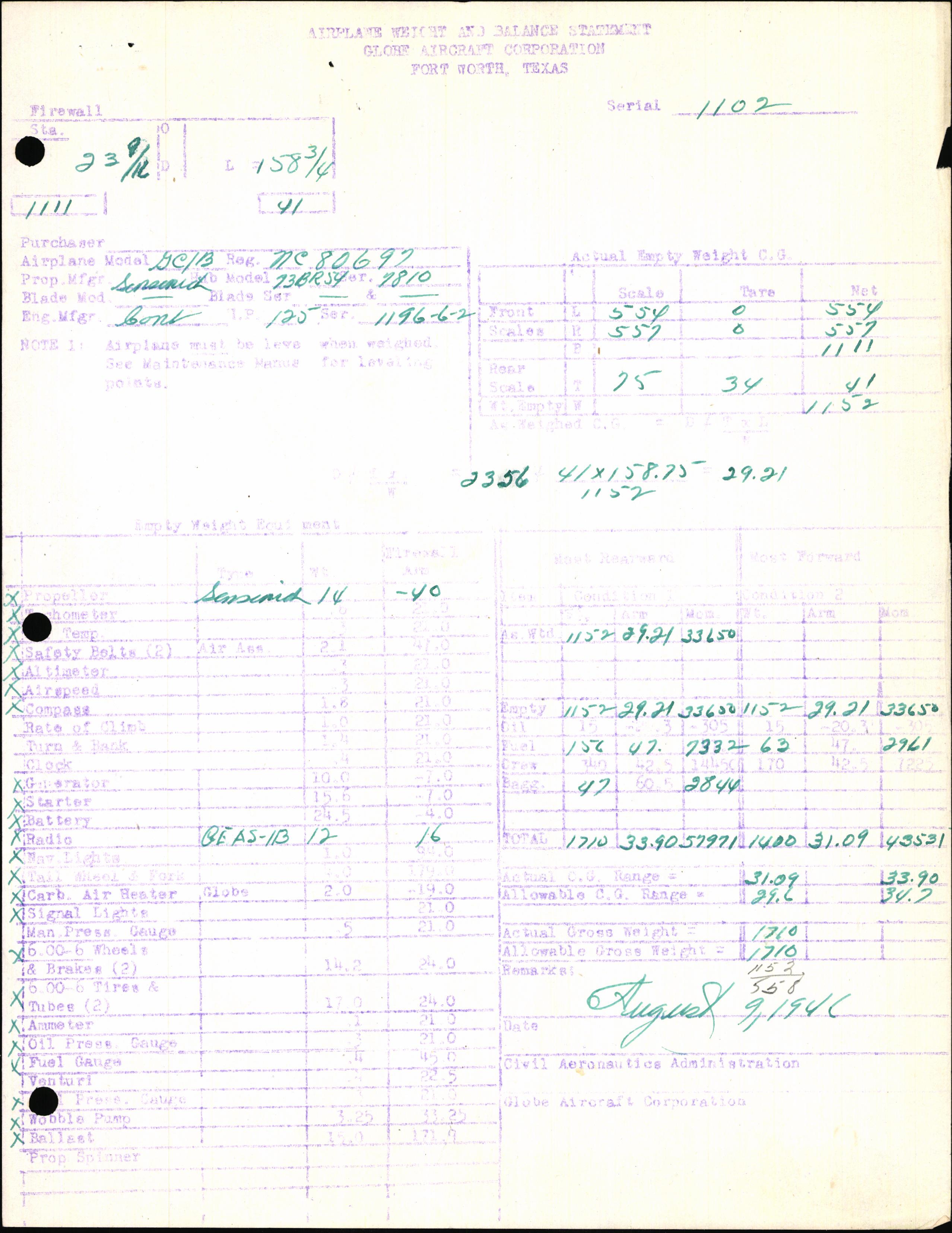 Sample page 7 from AirCorps Library document: Technical Information for Serial Number 1102