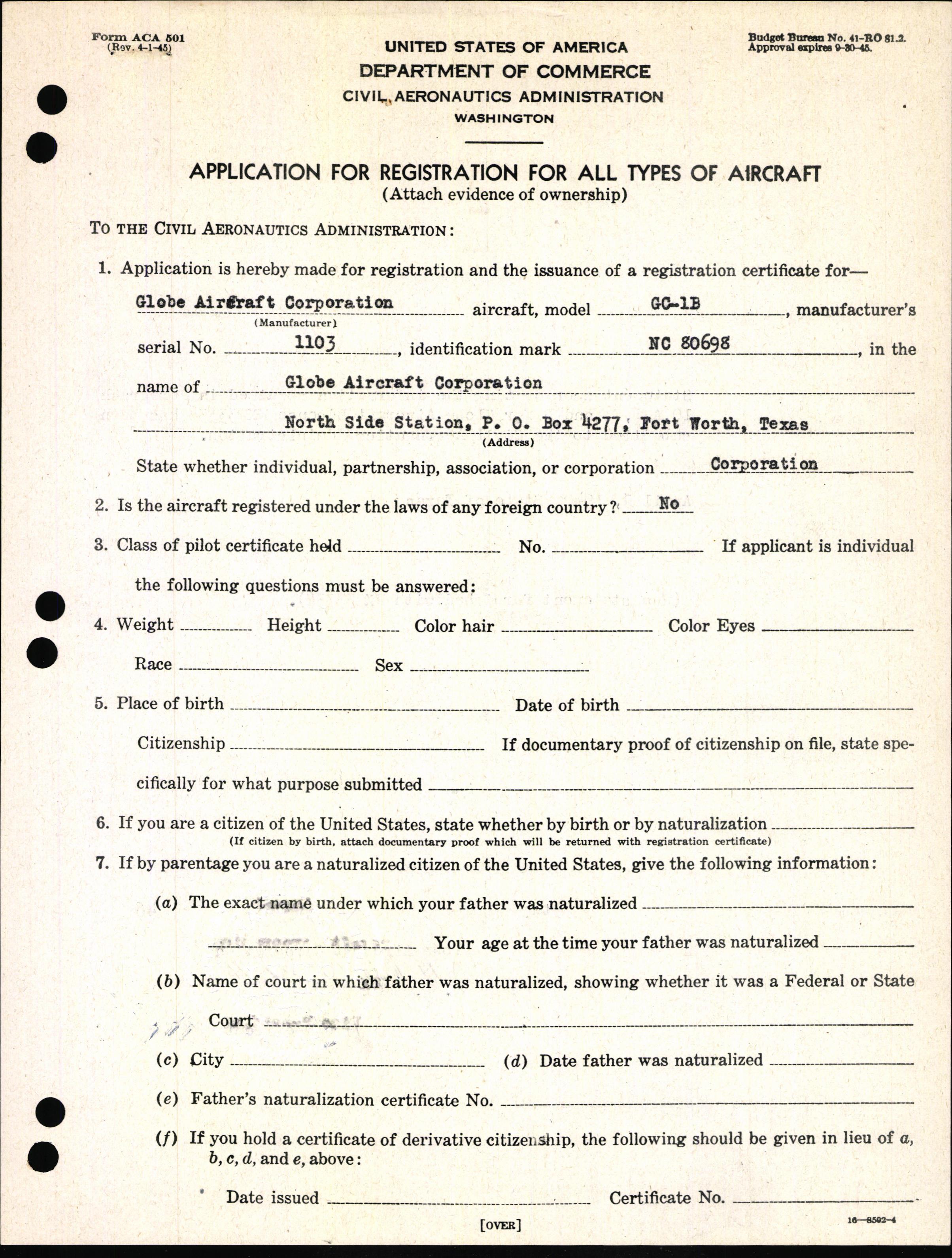 Sample page 3 from AirCorps Library document: Technical Information for Serial Number 1103