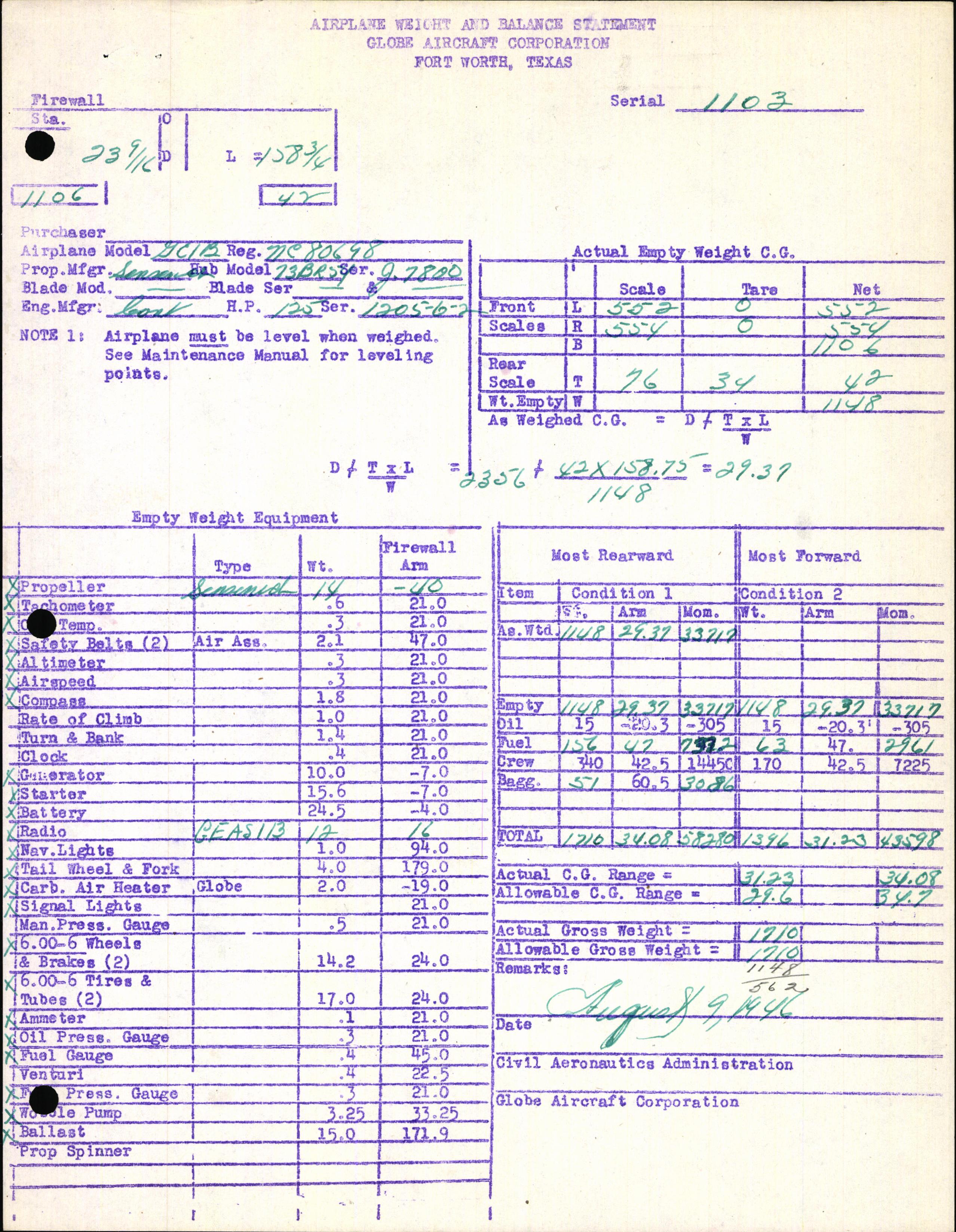 Sample page 5 from AirCorps Library document: Technical Information for Serial Number 1103