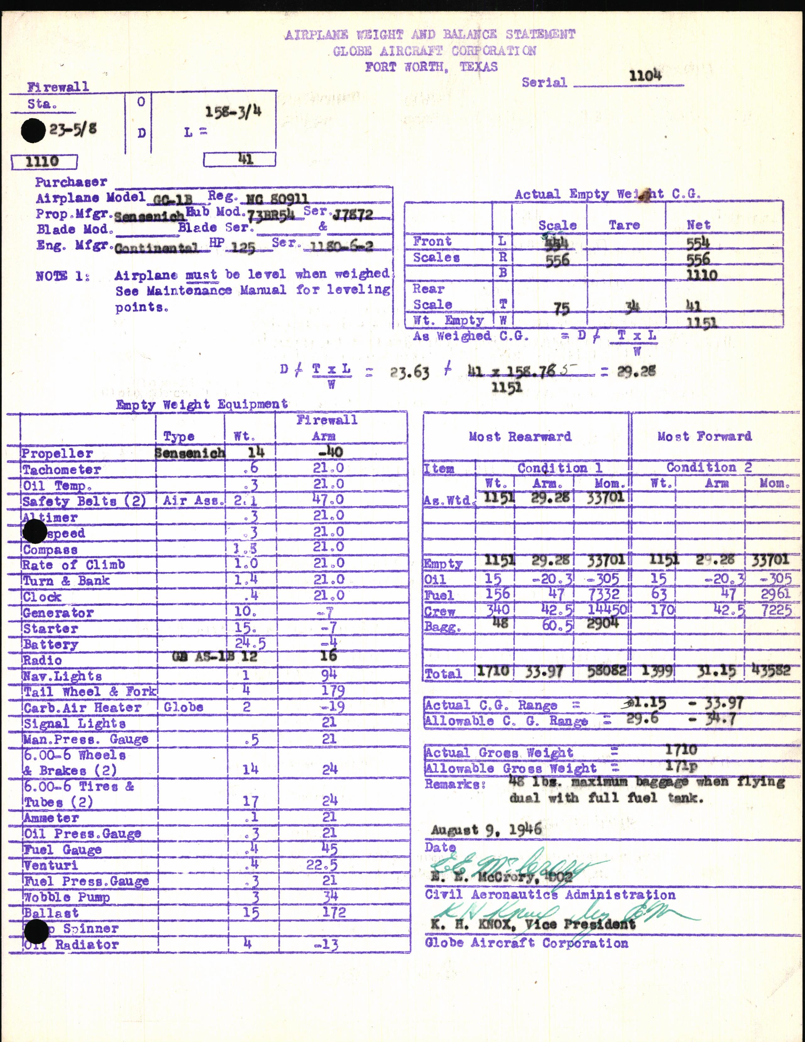 Sample page 5 from AirCorps Library document: Technical Information for Serial Number 1104