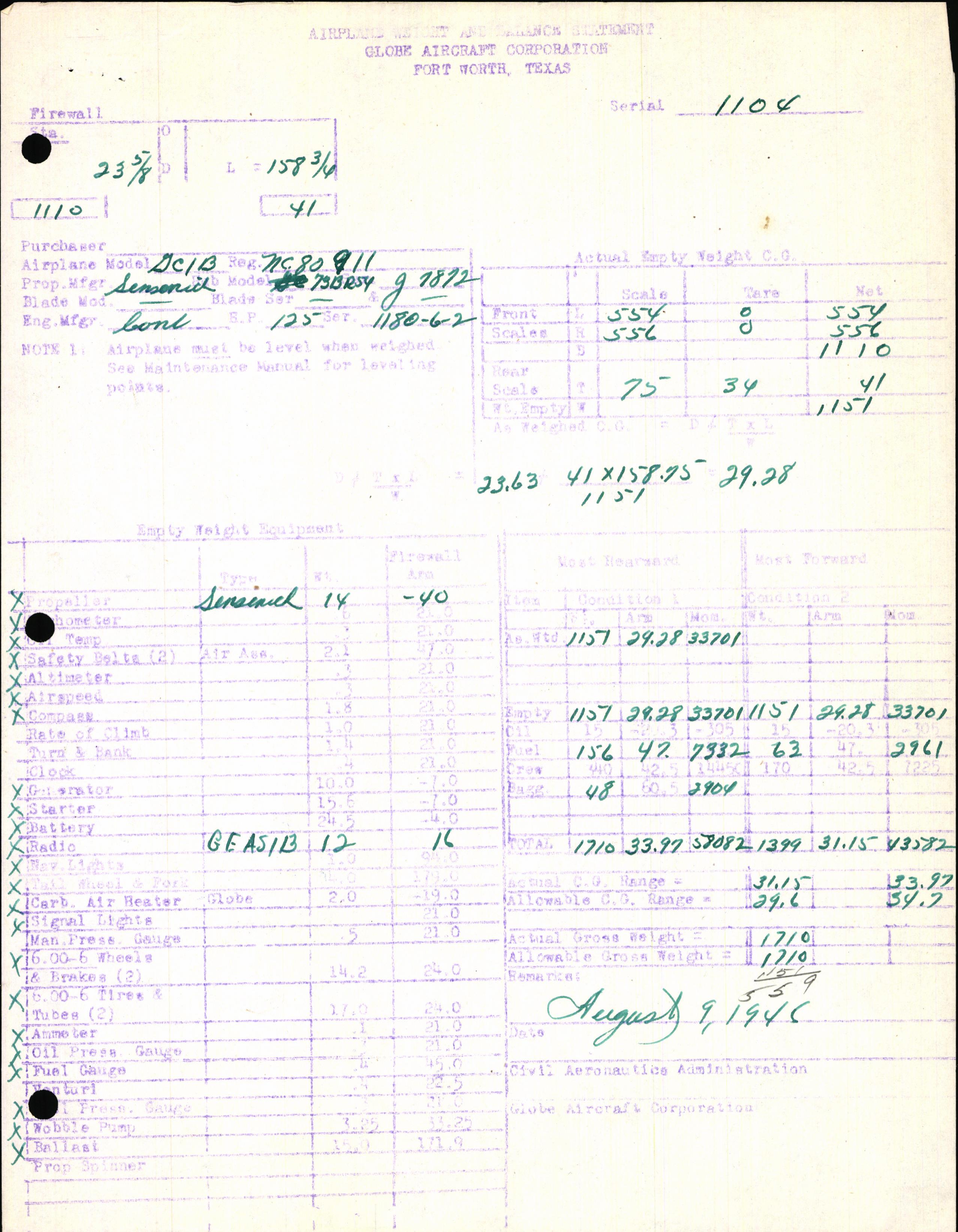 Sample page 7 from AirCorps Library document: Technical Information for Serial Number 1104