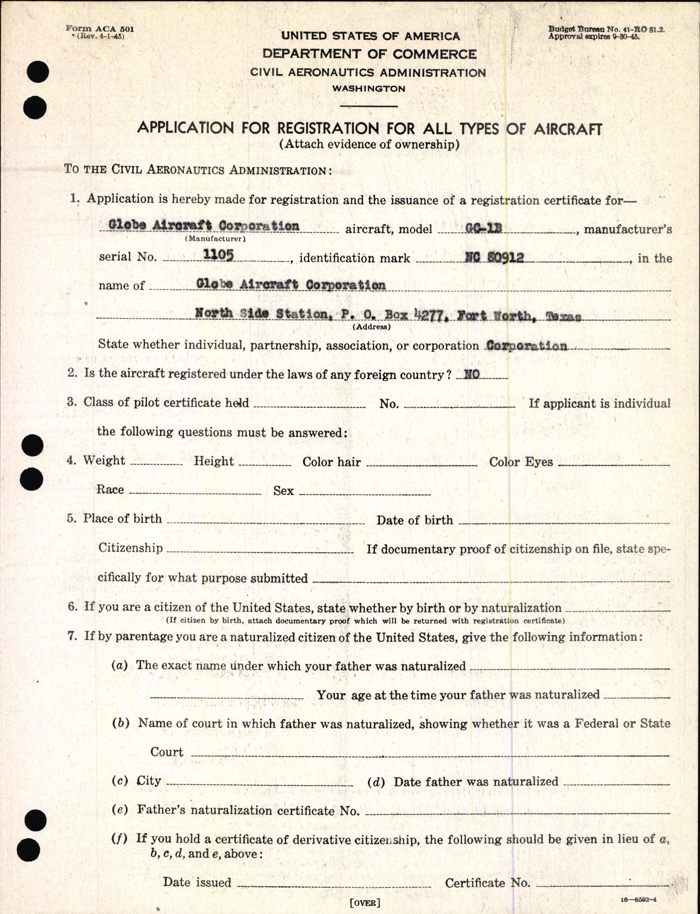 Sample page 3 from AirCorps Library document: Technical Information for Serial Number 1105