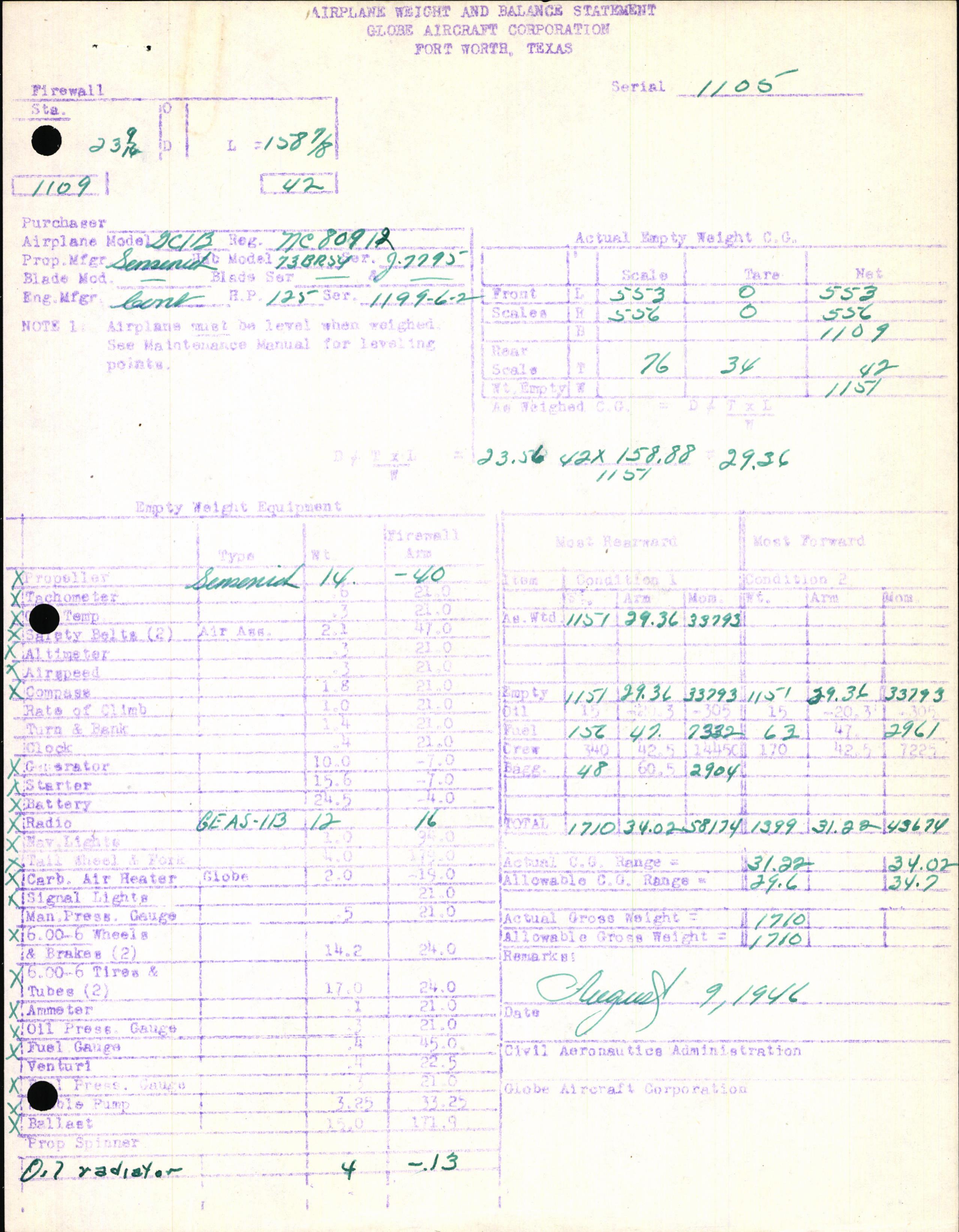 Sample page 7 from AirCorps Library document: Technical Information for Serial Number 1105