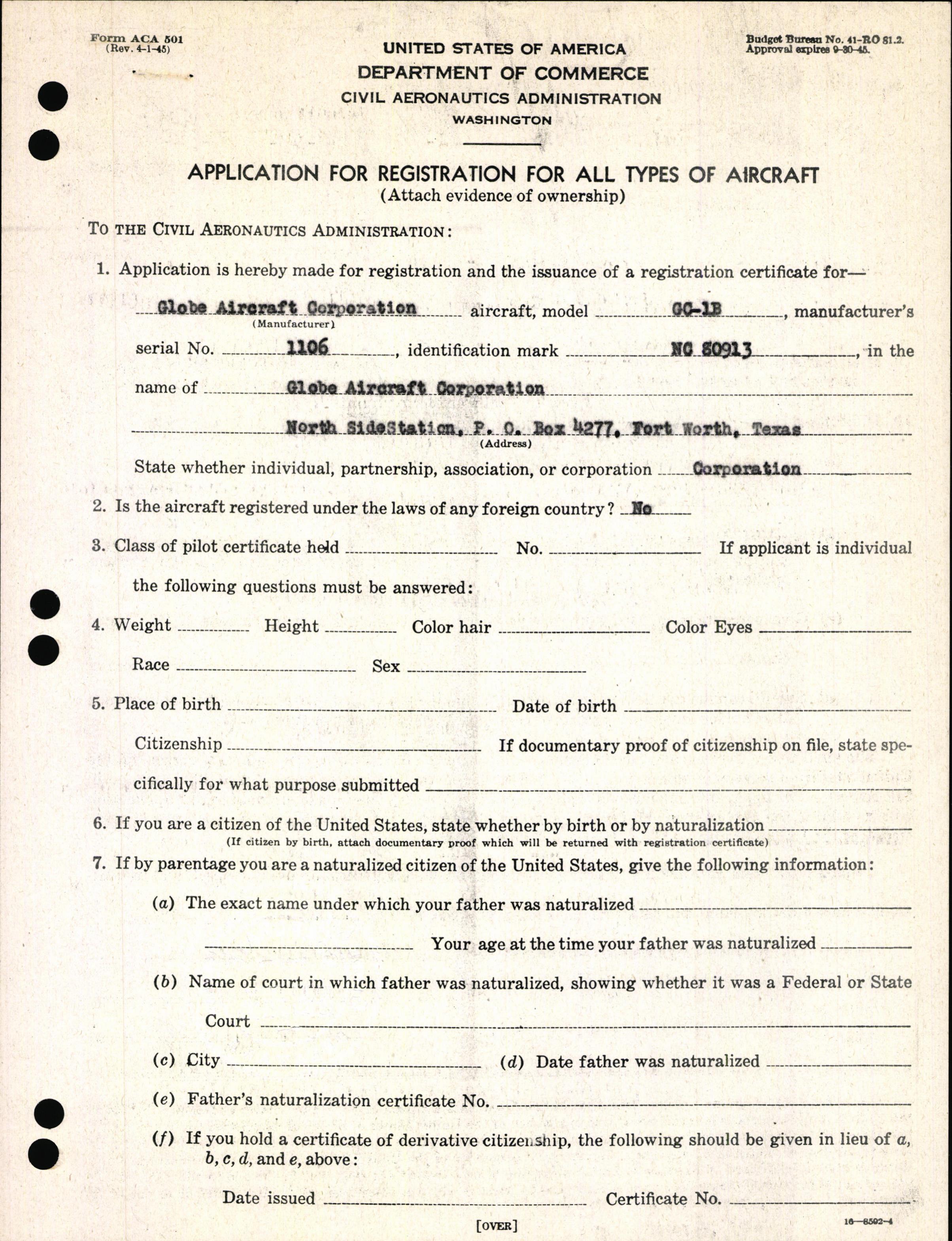 Sample page 3 from AirCorps Library document: Technical Information for Serial Number 1106