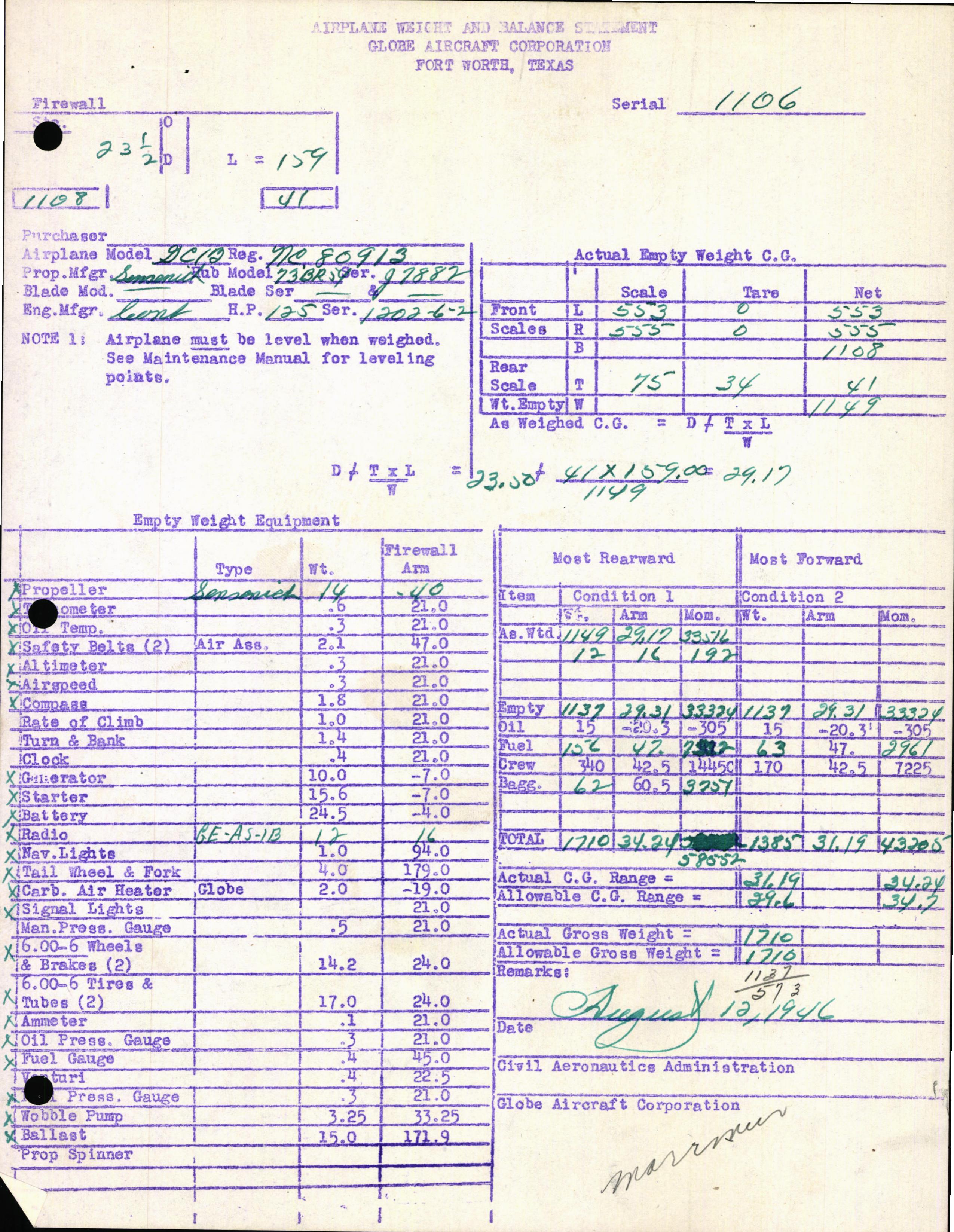 Sample page 5 from AirCorps Library document: Technical Information for Serial Number 1106