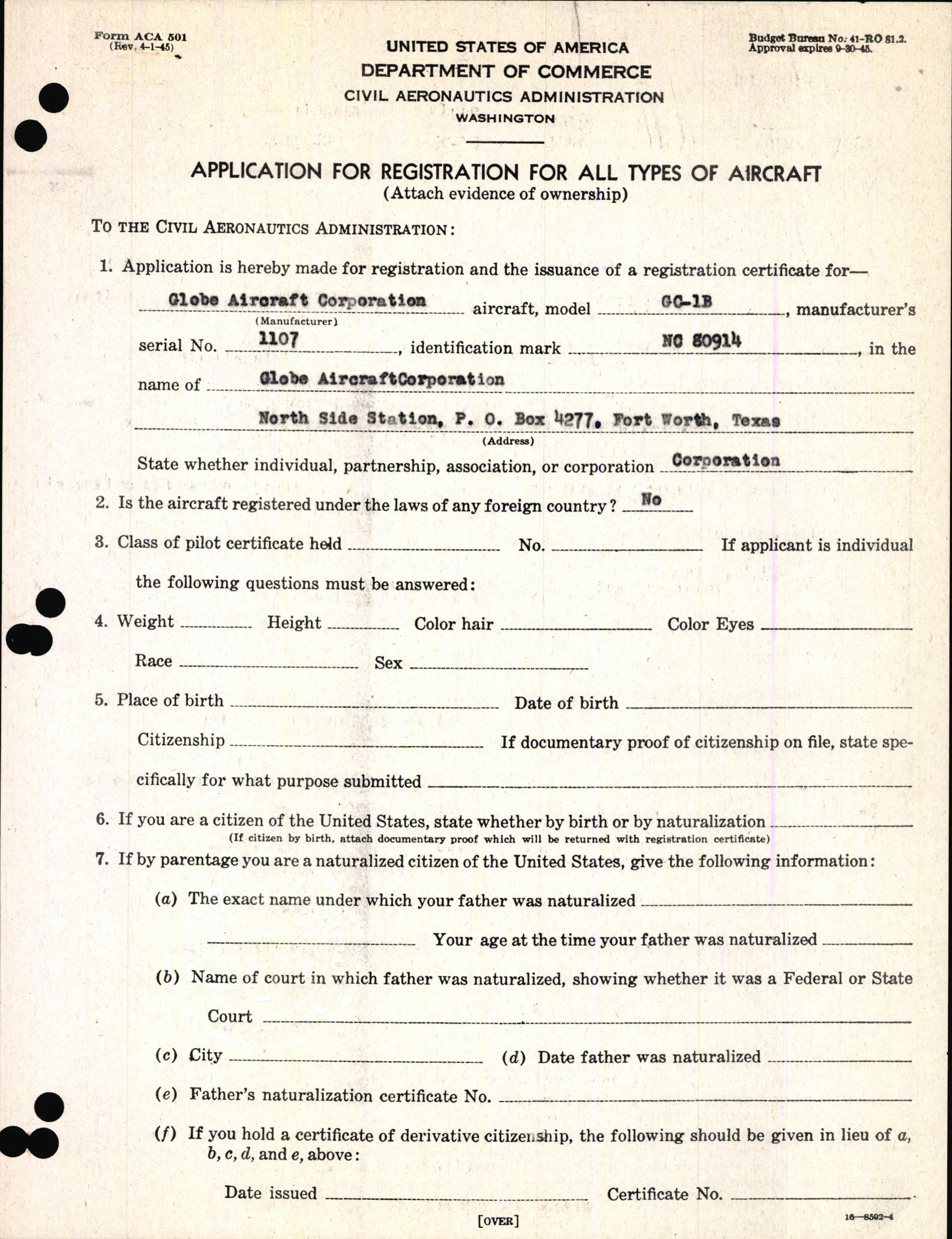 Sample page 3 from AirCorps Library document: Technical Information for Serial Number 1107